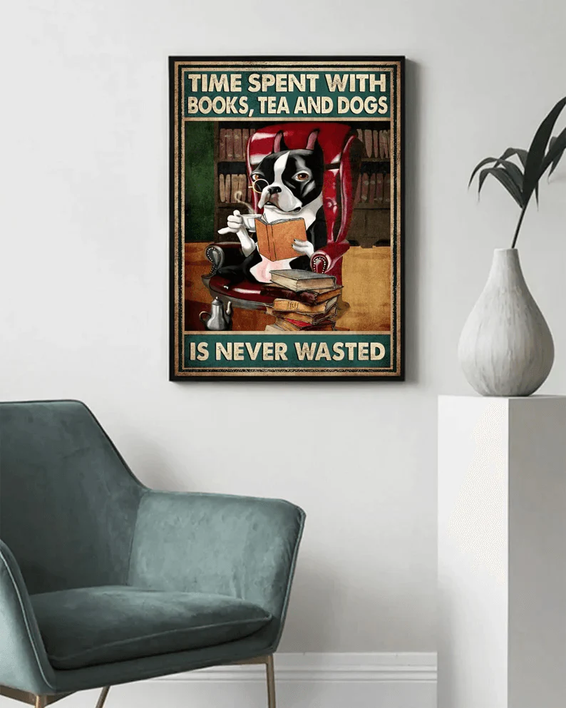 French Bulldog Portrait Canvas - French Bulldog Time Spent With Books And Dogs Is Never Wasted Portrait Canvas - Gift For Dog Lovers,  Friends, Family