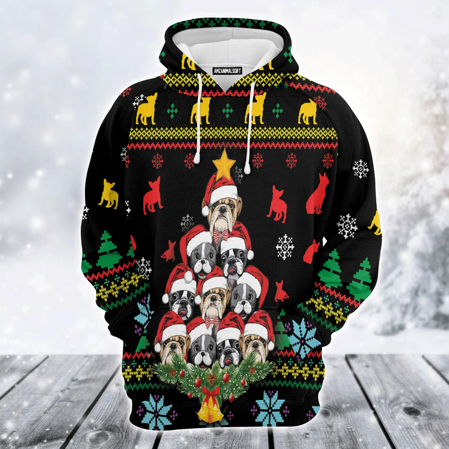 French Bulldog Premium Christmas Hoodie, French Bulldog Christmas Tree Unisex Hoodie For Men & Women - Perfect Gift For Christmas, Dog Lover - Image 2