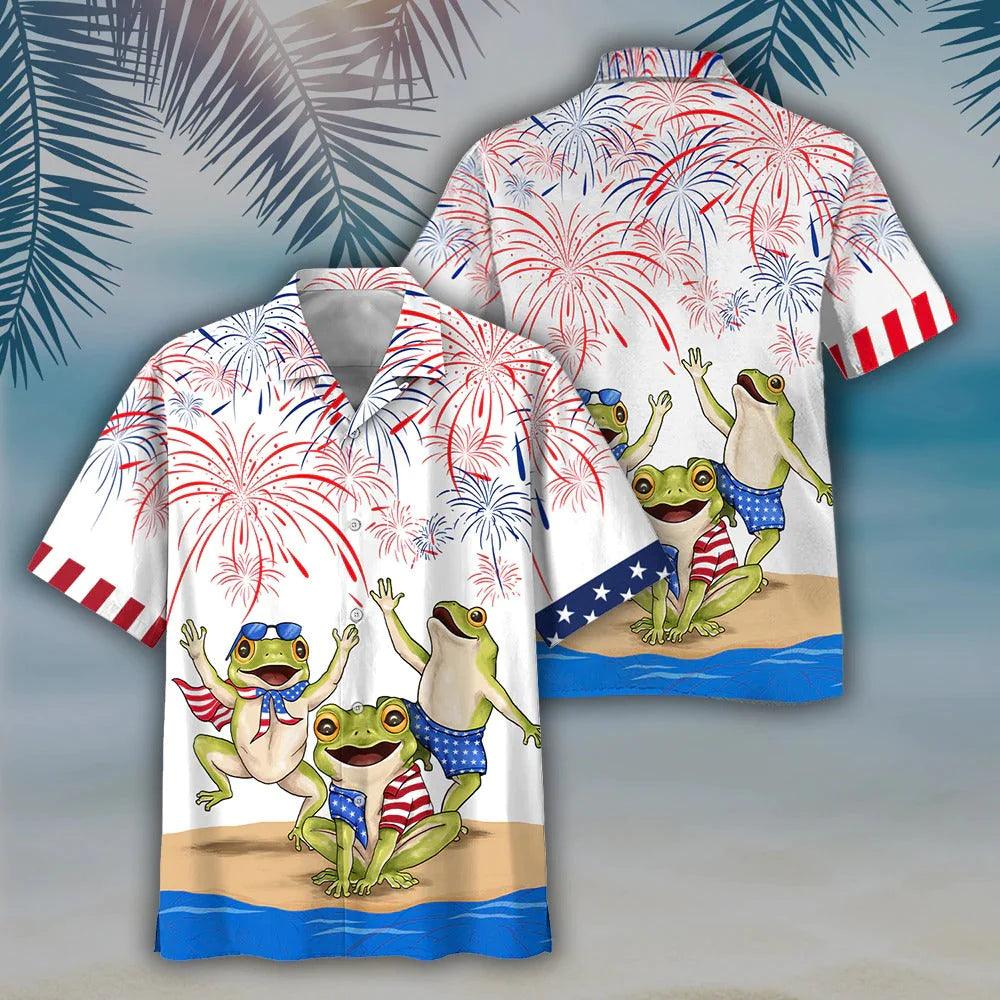 Frog Aloha Hawaiian Shirts For Summer, Happy Independence Day USA Flag Frogs Aloha Hawaiian Shirt For Men Women, Gift For Fourth Of July - Image 2
