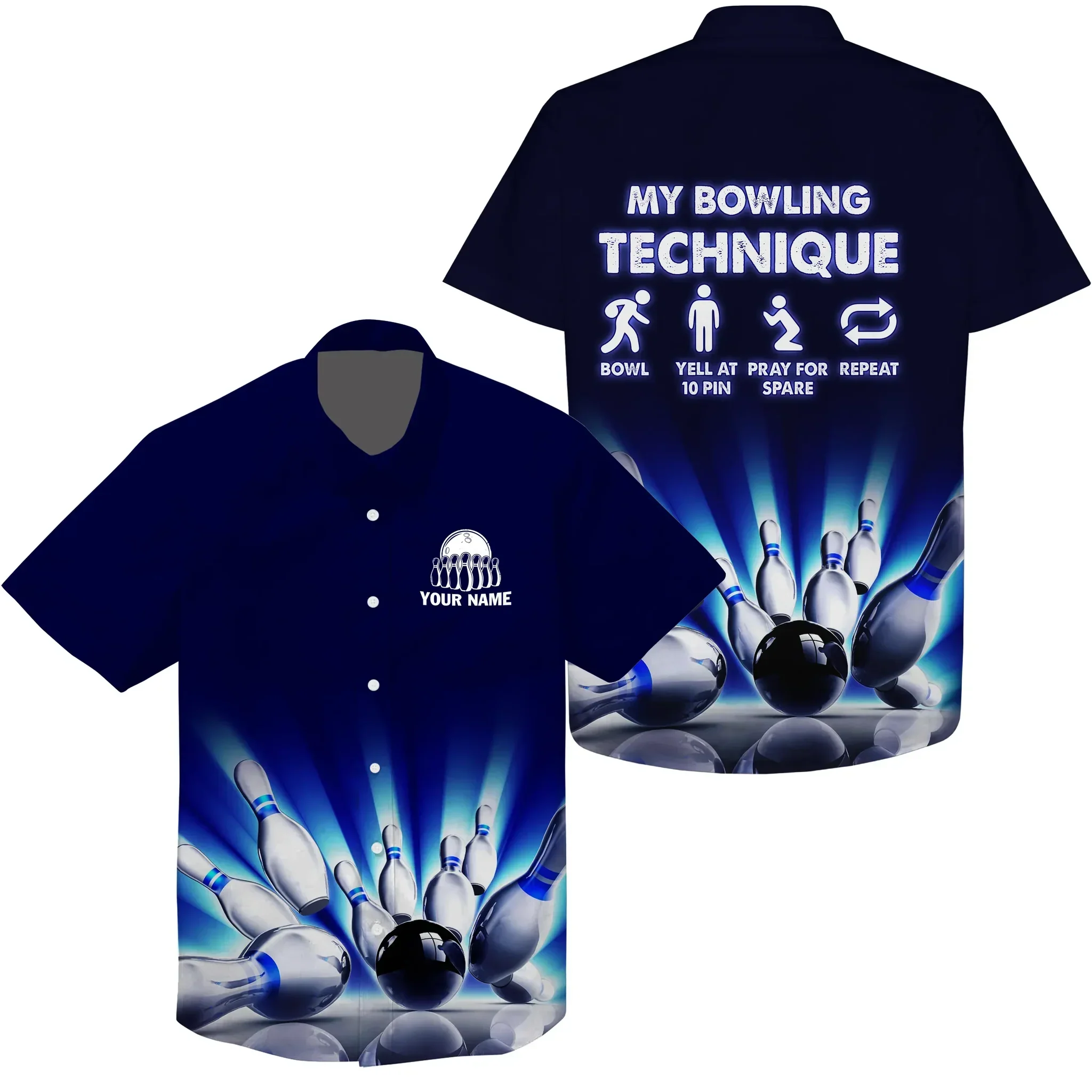 Funny Bowling Custom Name Hawaiian Shirt, My Bowling Technique Bowling Personalized Hawaiian Shirts For Men Women, Bowling Lovers, Bowlers