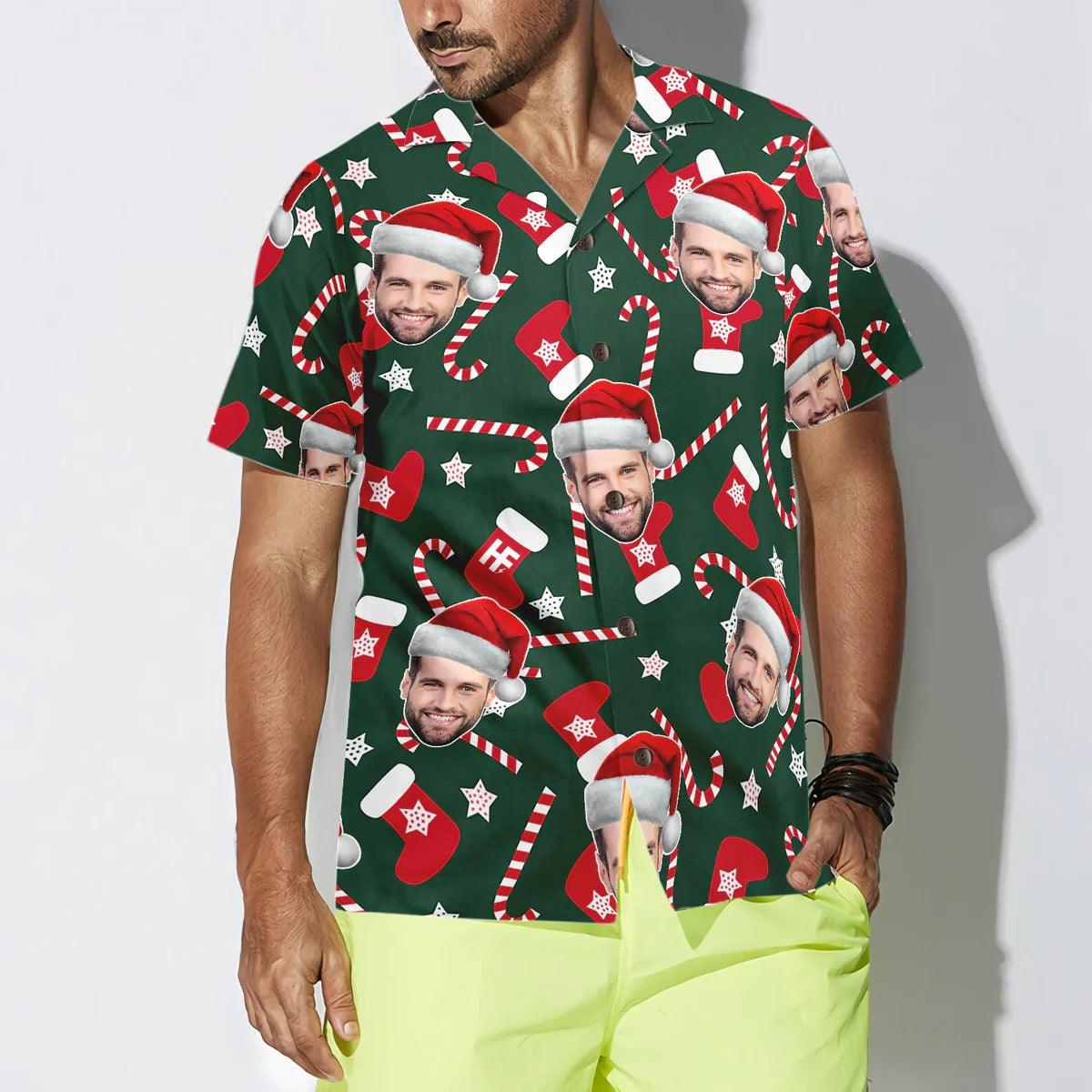 Funny Custom Face Christmas Pattern Seamless Hawaiian Shirt, Custom Photo Hawaiian Shirt - Personalized Summer Gifts For Men, Women - Image 4