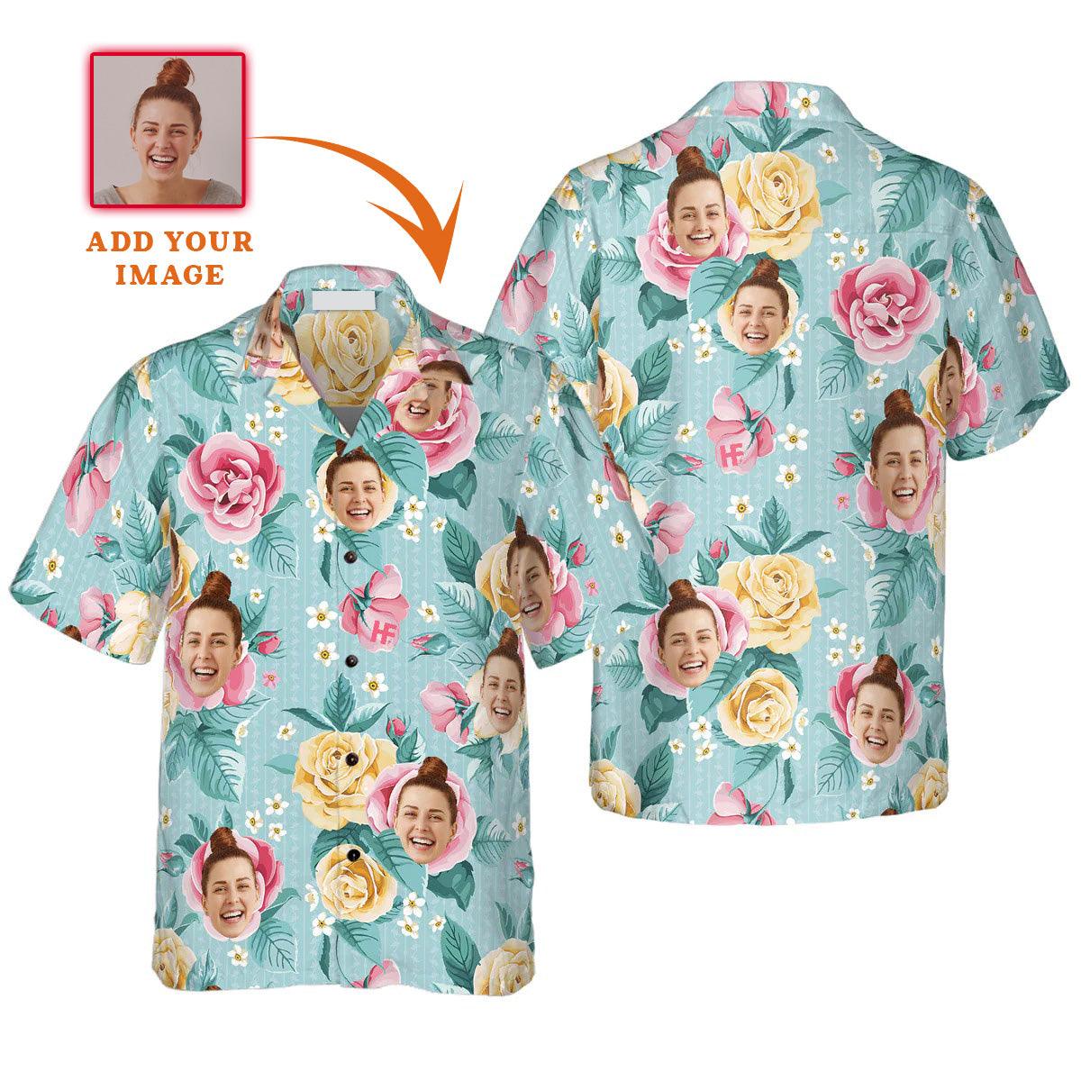 Funny Custom Face Rose Flower Pattern Hawaiian Shirt, Custom Photo Hawaiian Shirt - Personalized Summer Gifts For Men, Women