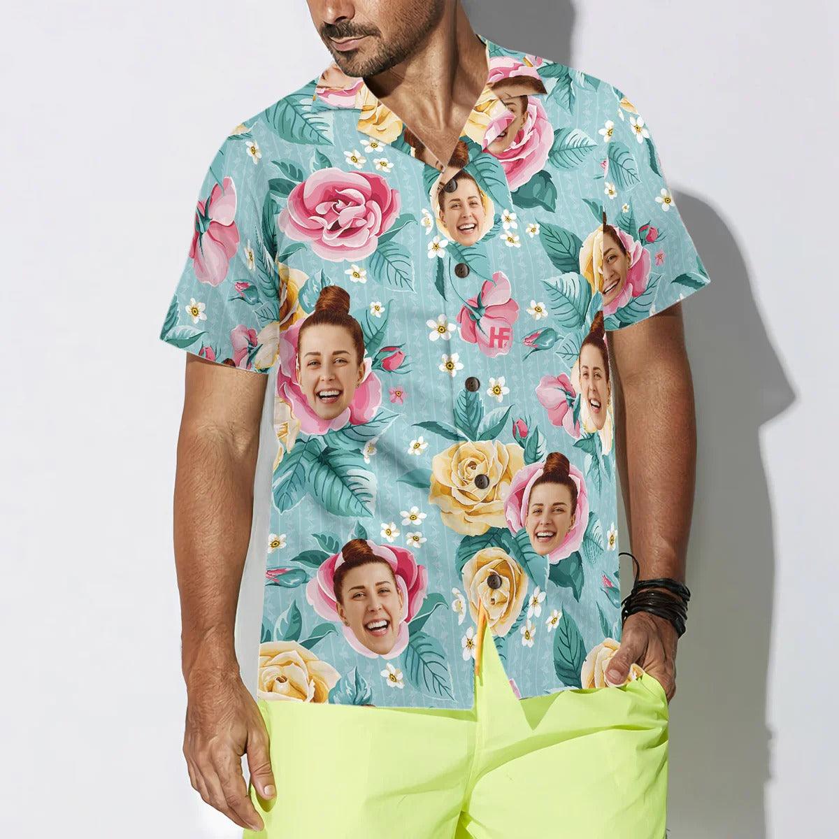 Funny Custom Face Rose Flower Pattern Hawaiian Shirt, Custom Photo Hawaiian Shirt - Personalized Summer Gifts For Men, Women - Image 2