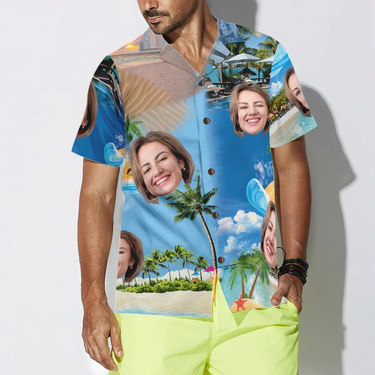 Funny Custom Face Sea Background Hawaiian Shirt, Custom Photo Hawaiian Shirt - Personalized Summer Gifts For Men, Women - Image 3