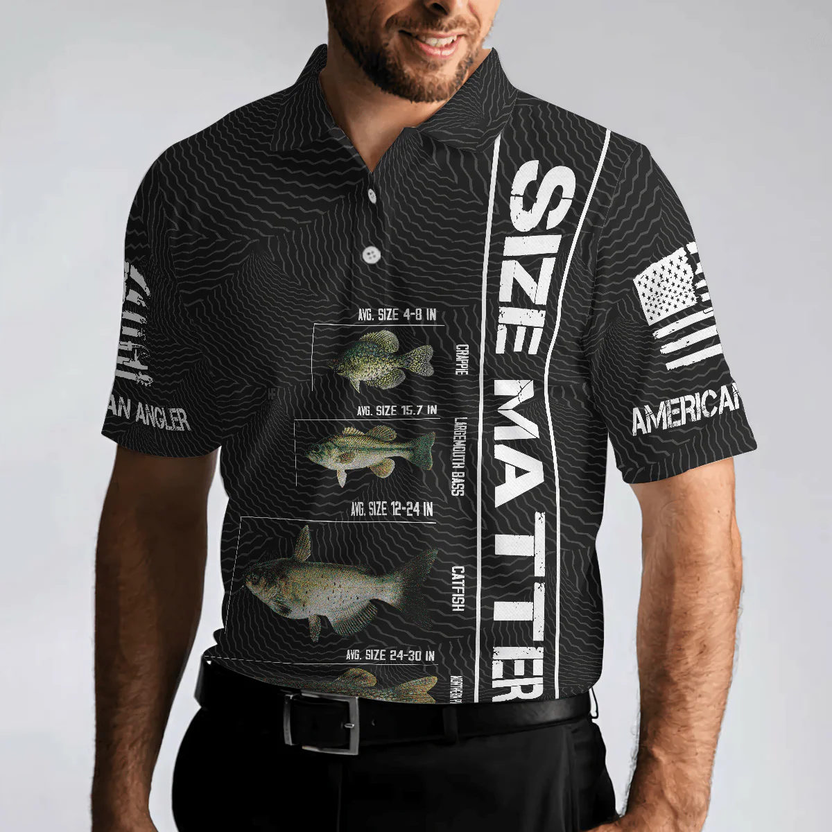 Funny Fishing Men Polo Shirt, Funny Size Matters, Stop Staring At My Bass American Flag Fishing Shirt For Men, Gift For Fishing Lovers - Image 4