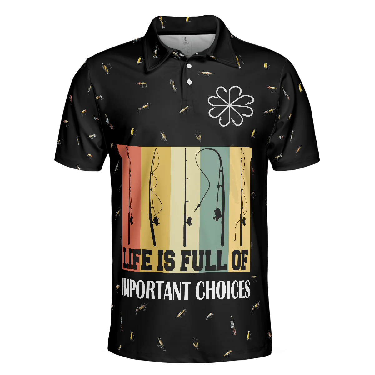 Funny Fishing Story Men Polo Shirt, Life is Full Of Important Choices Polo Shirt, Fishing Bait Pattern Polo Shirt, Funny Fishing Shirt For Men - Image 3