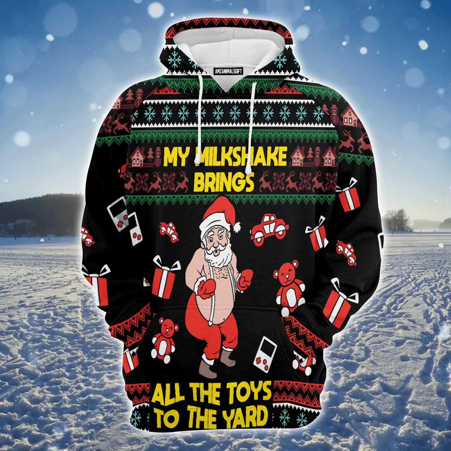 Funny Santa Premium Christmas Hoodie, My Milkshake Bring All The Toy To The Yard Christmas Unisex Hoodie For Men & Women - Perfect Gift For Christmas, Family - Image 2