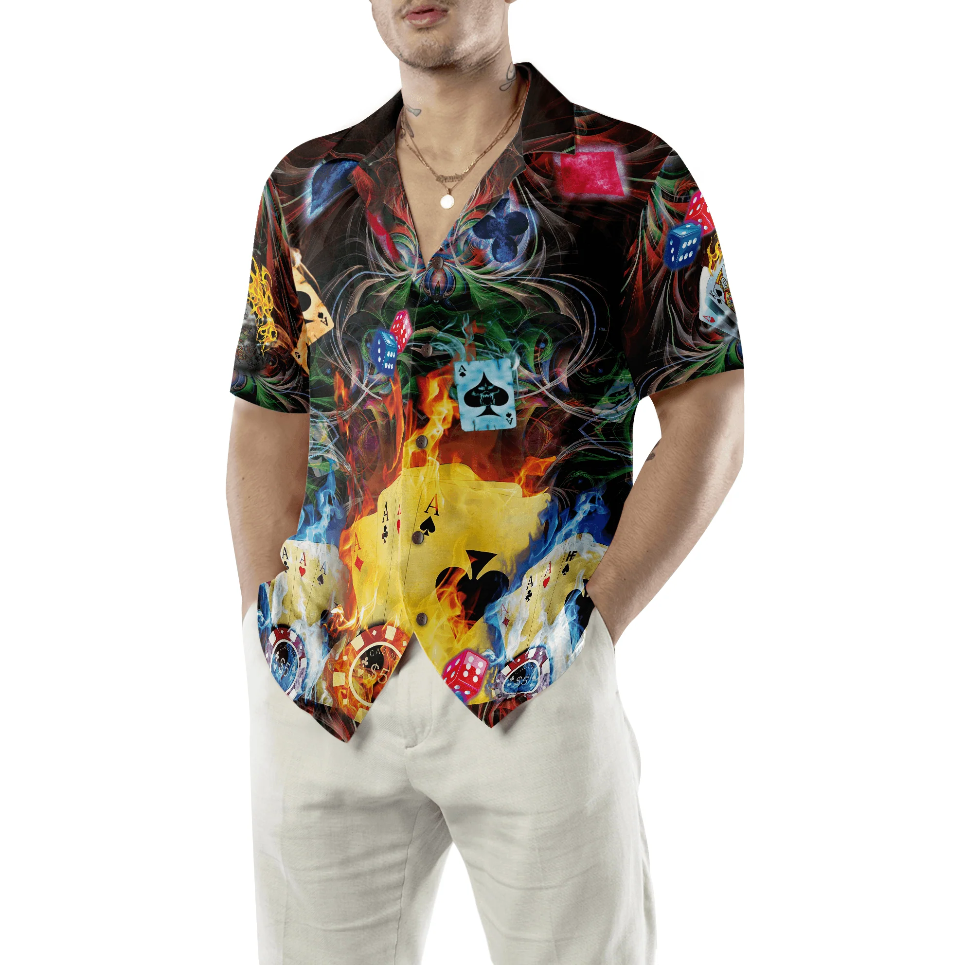Gambling Hawaiian Shirt - Gambling Flame Pattern Hawaiian Shirt, Colorful Summer Aloha Shirt For Men Women - Gift For Friend, Family, Husband, Wife - Image 5