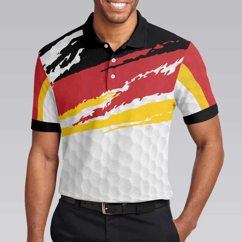 German Flag Short Sleeve Golf Men Polo Shirt, Black Wet Paint Golfing Polo Shirt, Best Golf Shirt For Men - Image 4