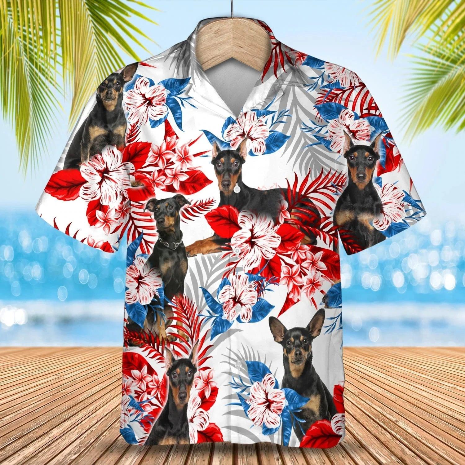 German Pinscher Hawaiian Shirt - German Pinscher American Flag Hawaiian Shirt - Perfect Gift For Friend, Family