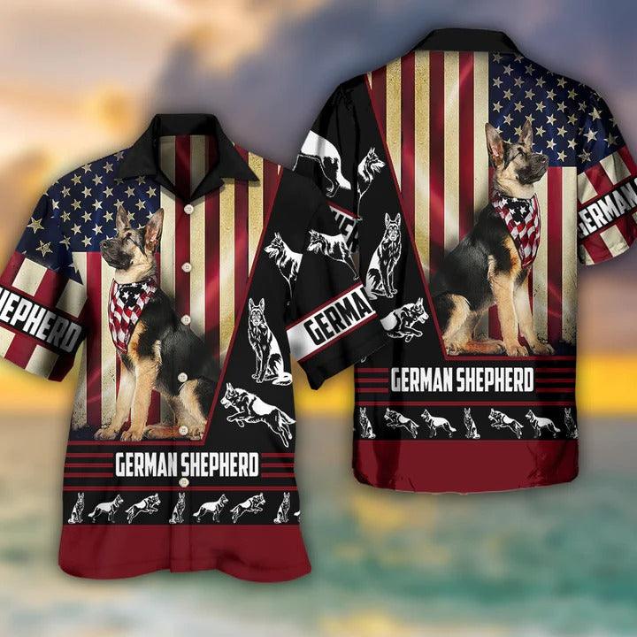 German Shepherd Aloha Hawaii Shirt - German Shepherd American Flag Hawaiian Shirt For Summer - Perfect Gift For Dog Lovers, Friend, Family