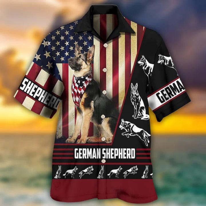 German Shepherd Aloha Hawaii Shirt - German Shepherd American Flag Hawaiian Shirt For Summer - Perfect Gift For Dog Lovers, Friend, Family - Image 2
