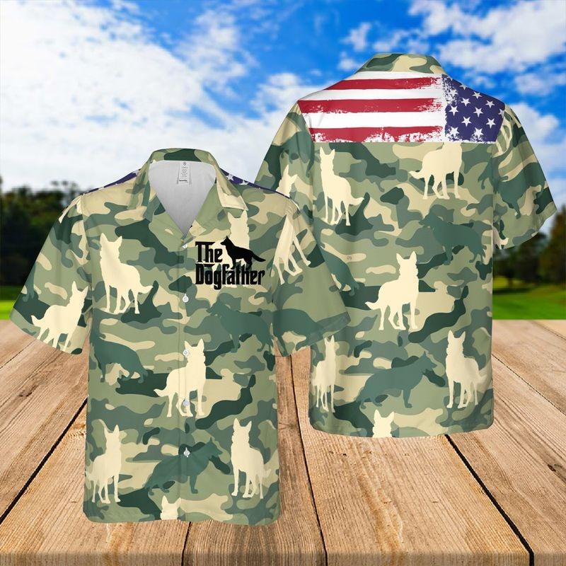 German Shepherd Aloha Hawaiian Shirt - US Flag Hawaiian Shirt, German Shepherd Dogfather Camo Hawaiian Shirt - Perfect Gift For Men & Women, Dog Lover