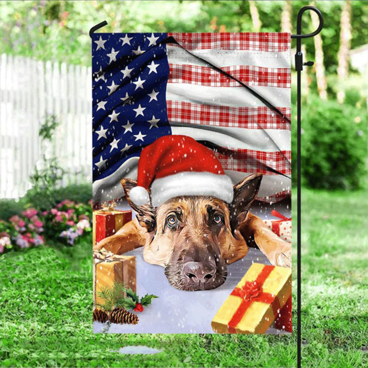 German Shepherd Flag - German Shepherd On Christmas, US Flag - Perfect Gift For Dog Lover, Friend, Family, Christmas - Image 2
