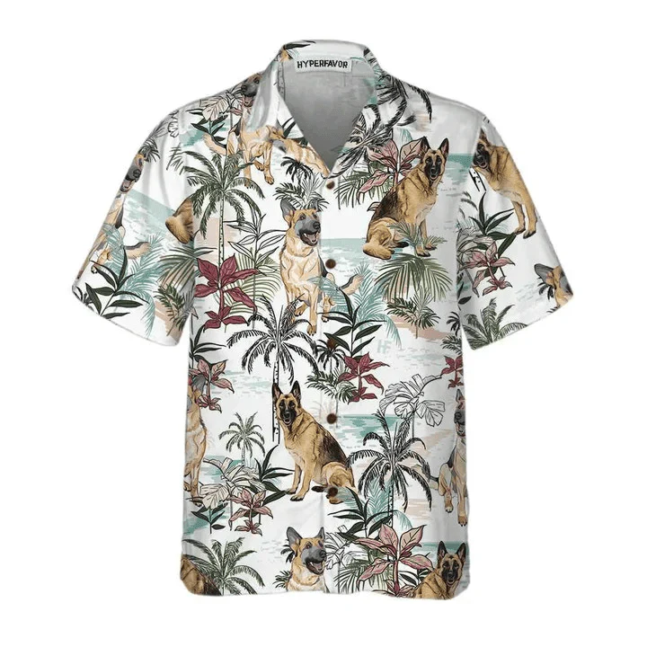 German Shepherd Hawaiian Shirt - German Sheperd Summer Tropical Pattern Hawaiian Shirt - Perfect Gift For Friend, Family - Image 2