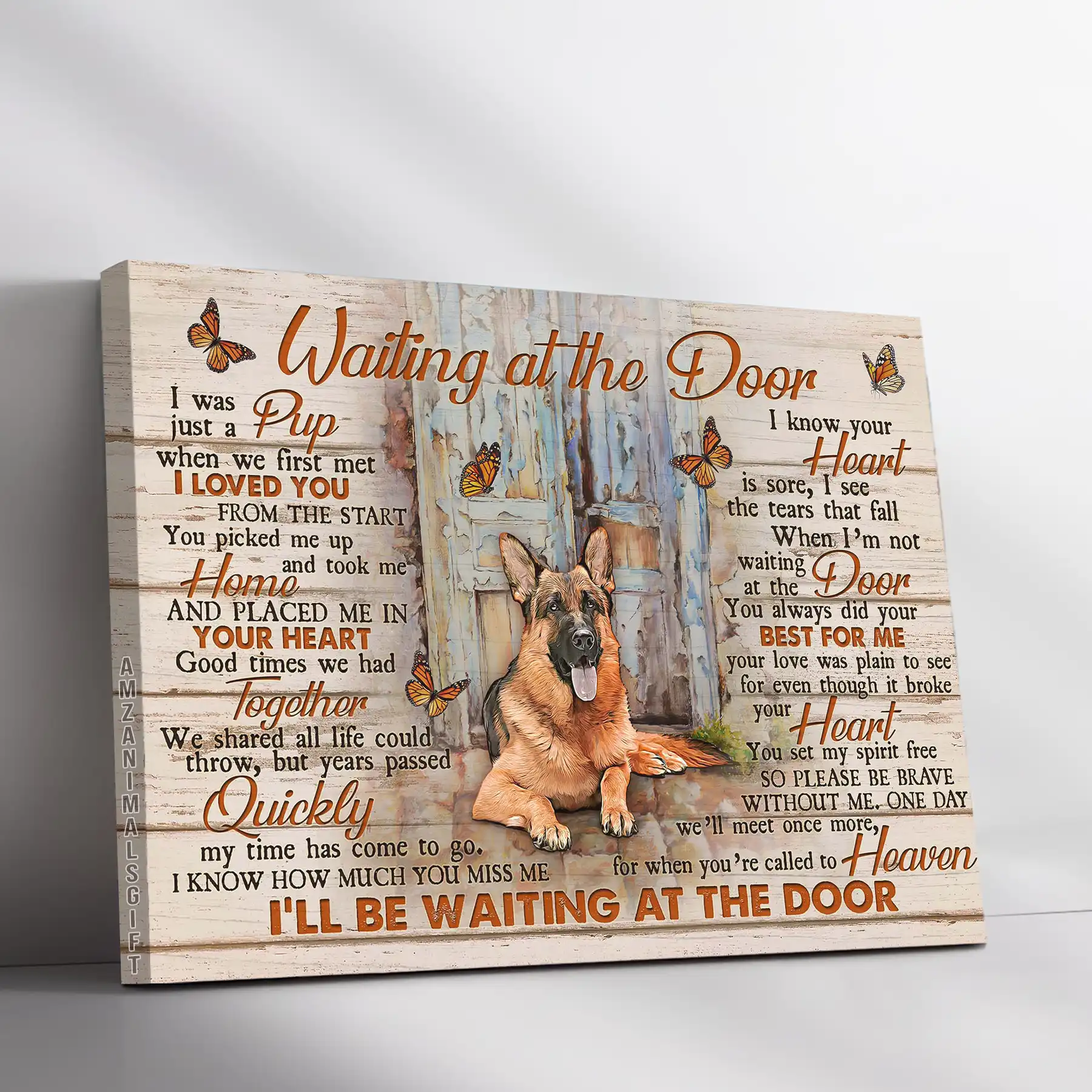 German Shepherd Memorial Landscape Canvas, Premium Wrapped Canvas Gift For German Shepherd Lovers - Waiting At The Door Canvas