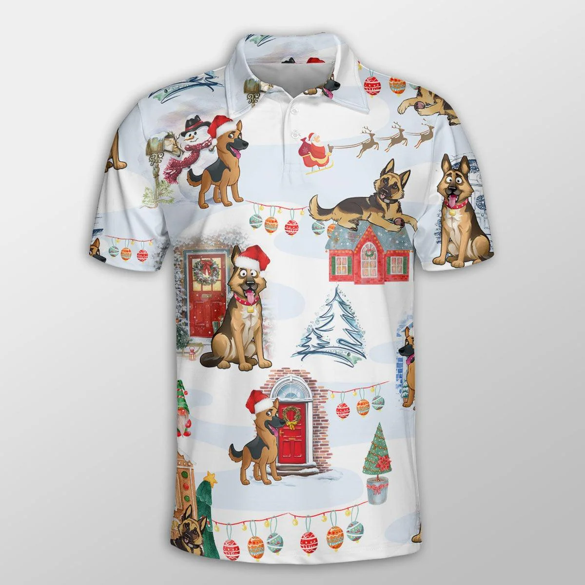 German Shepherd Men Polo Shirts - German Shepherd Christmas Red Door Dog Button Shirts For Men - Perfect Gift For German Shepherd Lovers, Christmas Gifts