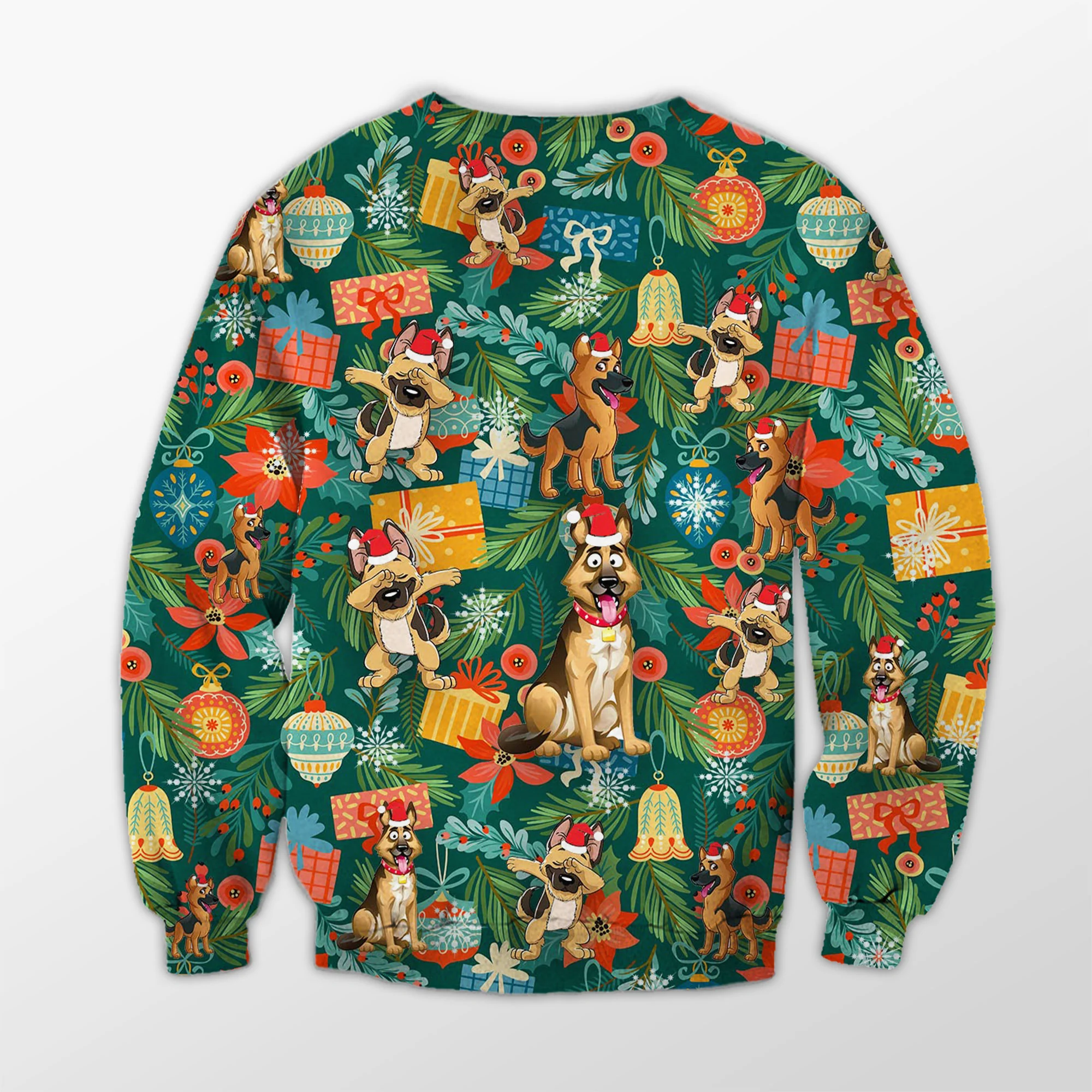 German Shepherd Poinsettia Mistletoe Christmas Sweatshirt For Men & Women, Perfect Outfit For Christmas New Year, Dog Mom Dad - Image 3