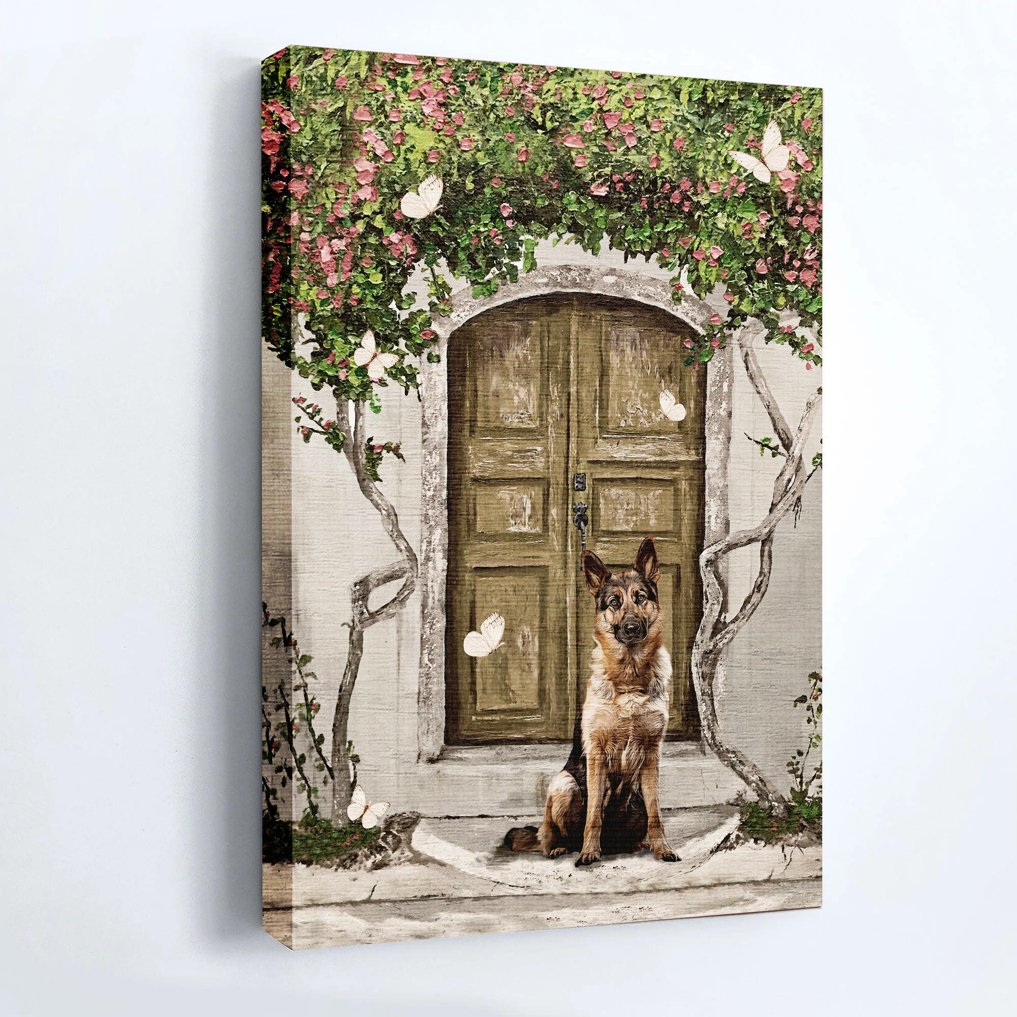 German Shepherd Portrait Canvas - German Shepherd Painting, Flower Garden, Spring Drawing, White Butterfly - Gift For German Shepherd Lovers - Image 4