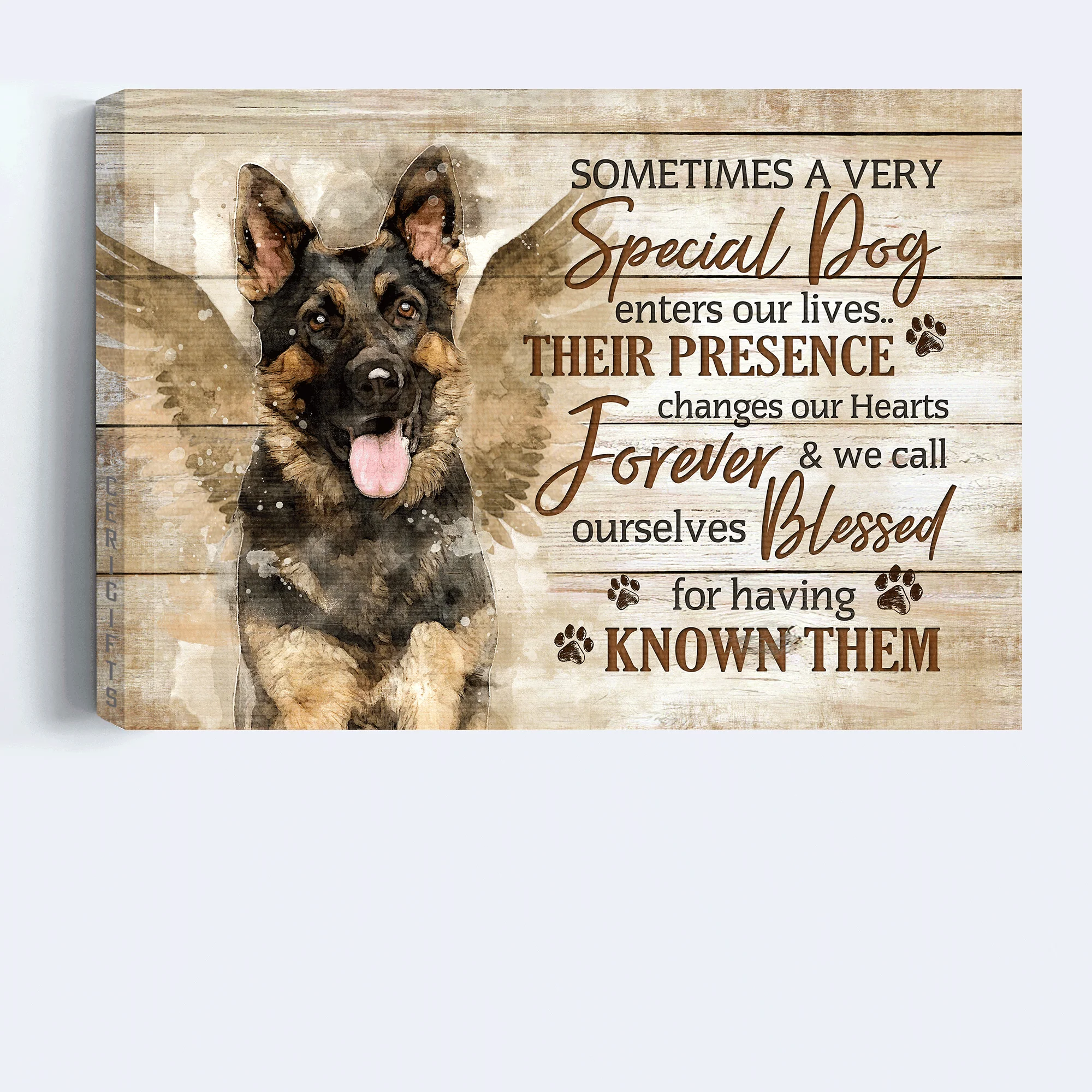 German Shepherd Premium Wrapped Landscape Canvas - German Shepherd, Beautiful Wings, Sometimes A Very Special Dog Enter Our Life - Gift For Dog Lovers