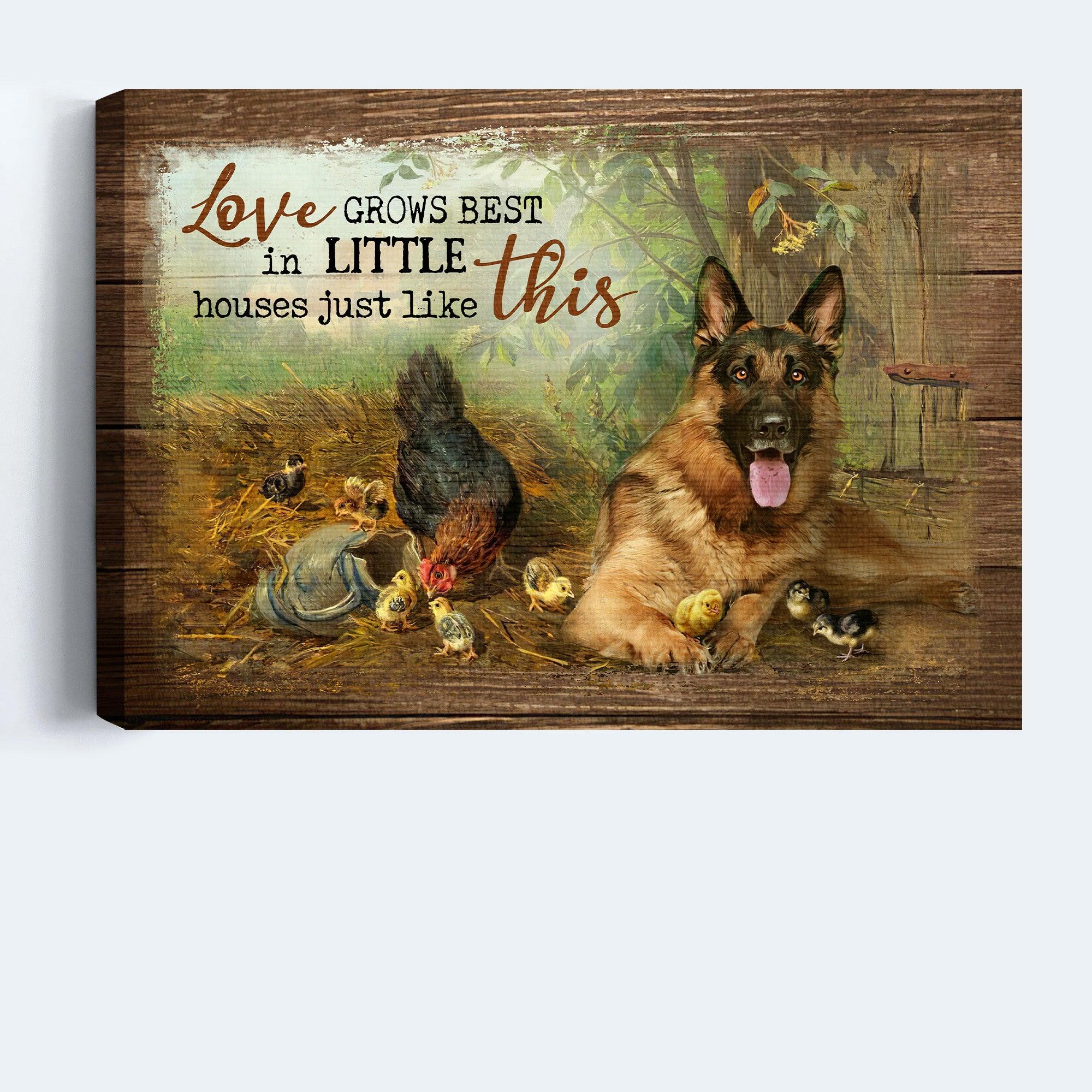 German Shepherd Premium Wrapped Landscape Canvas - German Shepherd, Chicken Farm, Love Grows Best In Little Houses - Gift For Dog Lovers, Farm Lovers - Image 2