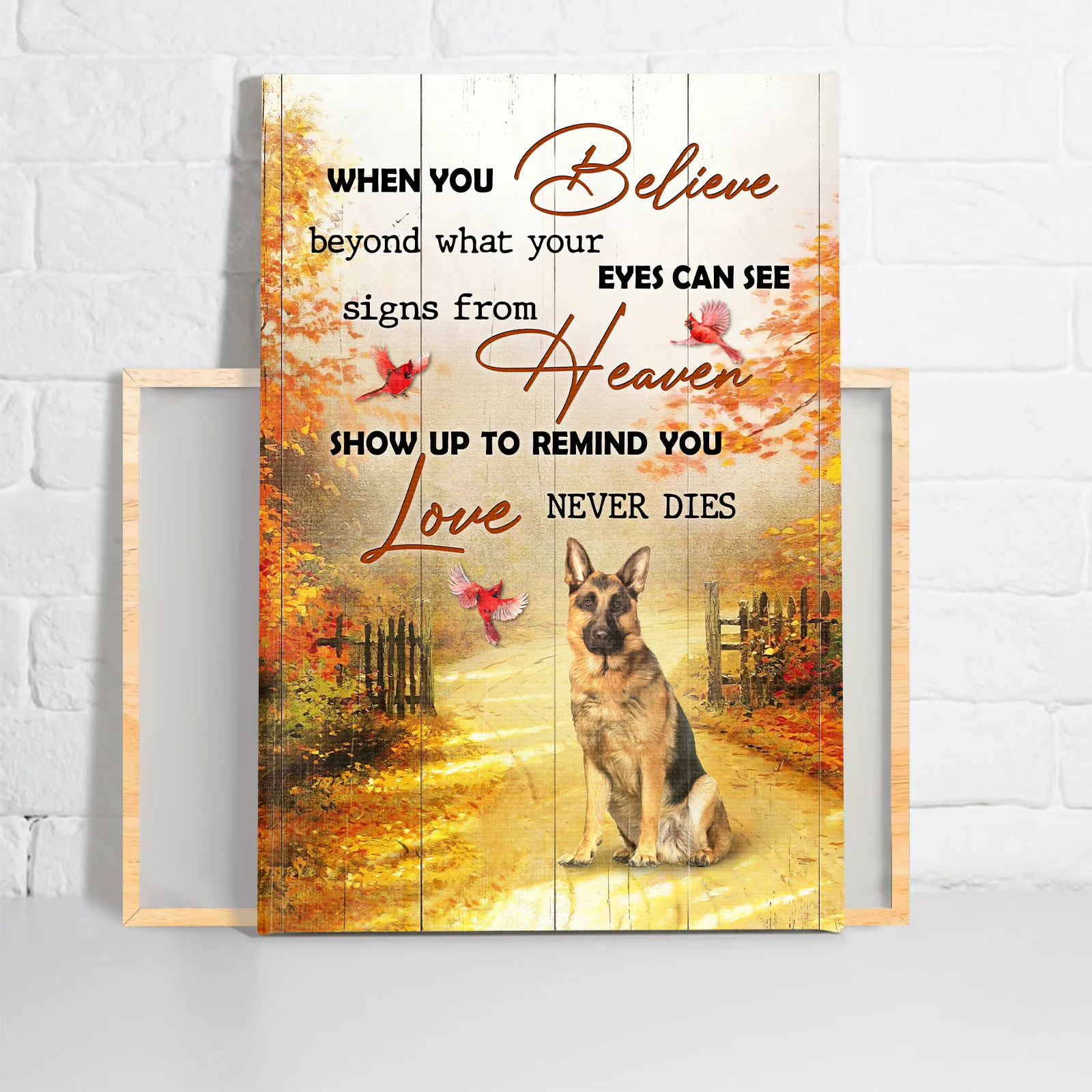 German Shepherd Premium Wrapped Portrait Canvas - Autumn Forest, German Shepherd, Heaven Show Up To Remind Love Never Dies - Gift For Members Family - Image 2