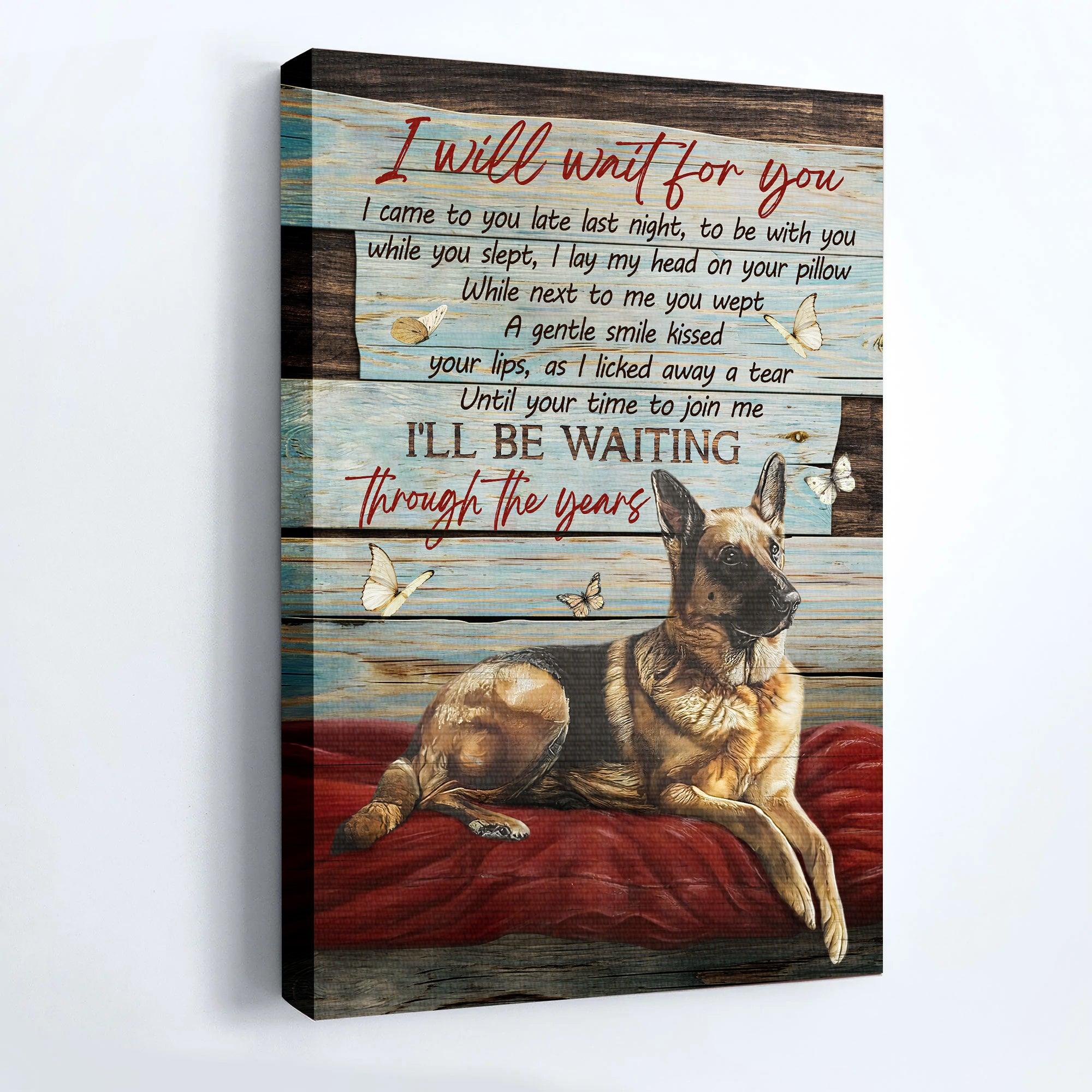 German Shepherd Premium Wrapped Portrait Canvas - German Shepherd, Loyal Dog, White Butterfly, I Will Wait For You - Gift For German Shepherd Lovers