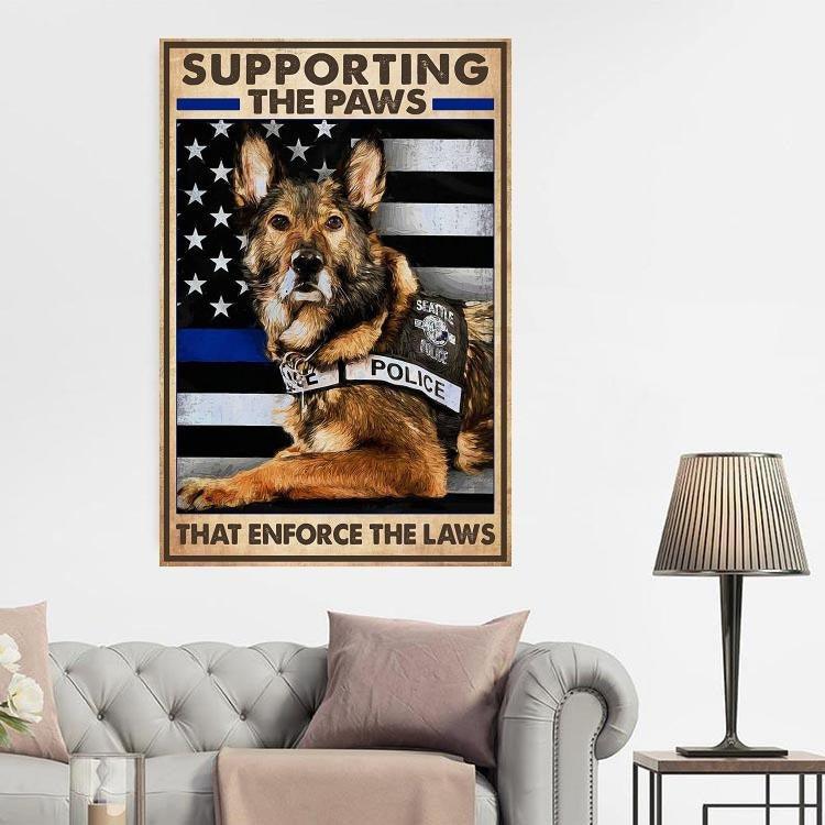 German Shepherd Premium Wrapped Portrait Canvas - German Shepherd, US Flag, Supporting The Paws That Enforce The Laws - Perfect Gift For Dog Lovers - Image 2