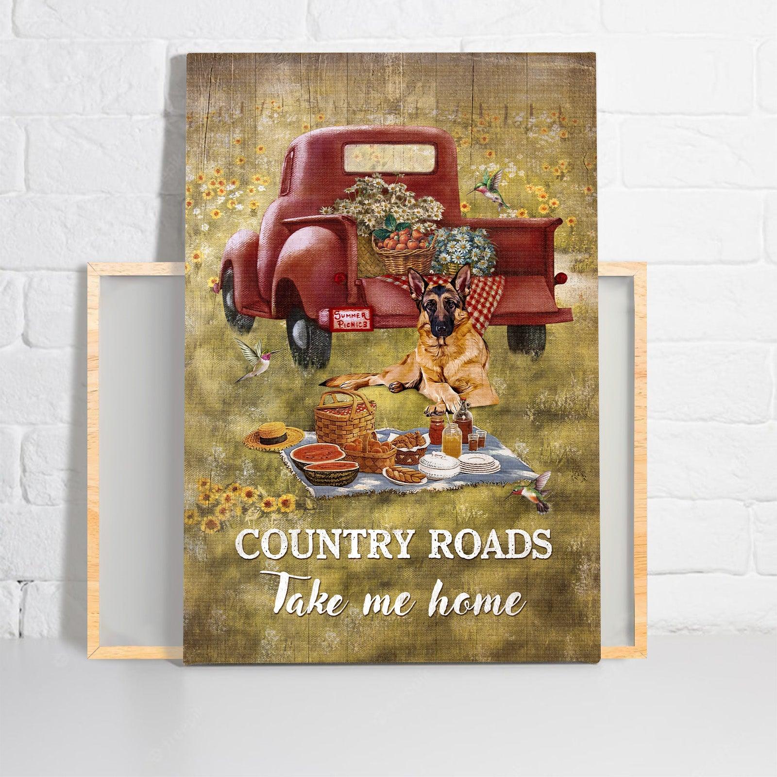 German Shepherd Premium Wrapped Portrait Canvas - Picnic Painting, Red Ladybug Car, Country Roads Take Me Home - Gift For German Shepherd Lovers - Image 2