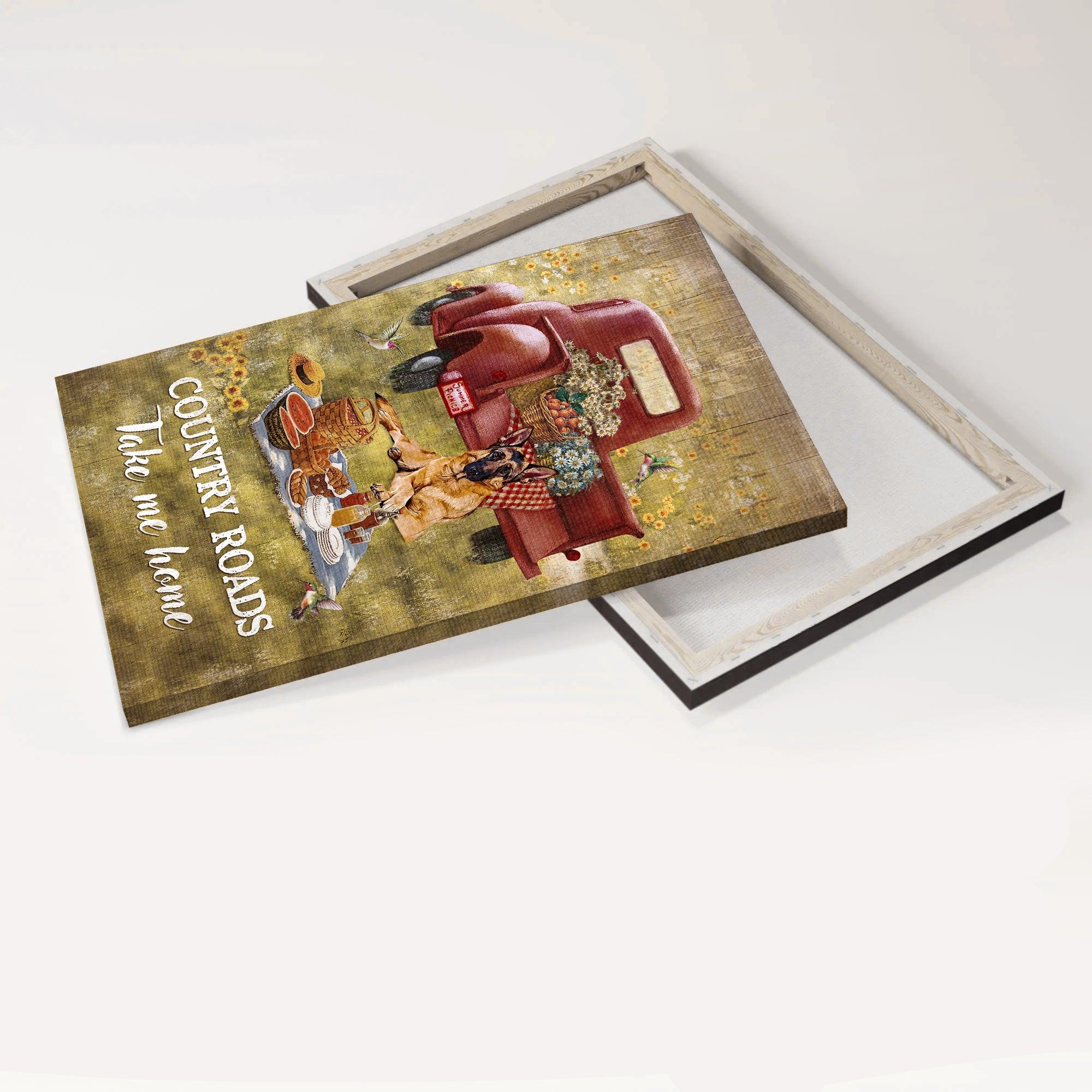 German Shepherd Premium Wrapped Portrait Canvas - Picnic Painting, Red Ladybug Car, Country Roads Take Me Home - Gift For German Shepherd Lovers - Image 4