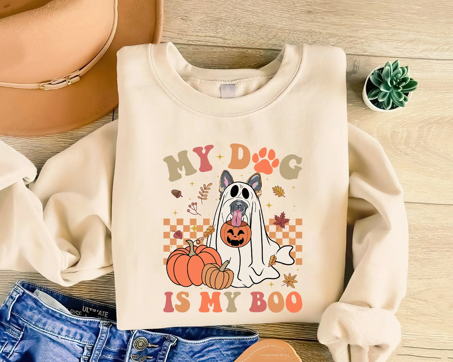 German Shepherd Sweatshirt, Funny German Shepherd Spooky Pumpkin Sweatshirt, Halloween Dog Shirt, German Shepherd Dog Sweatshirt - Image 3