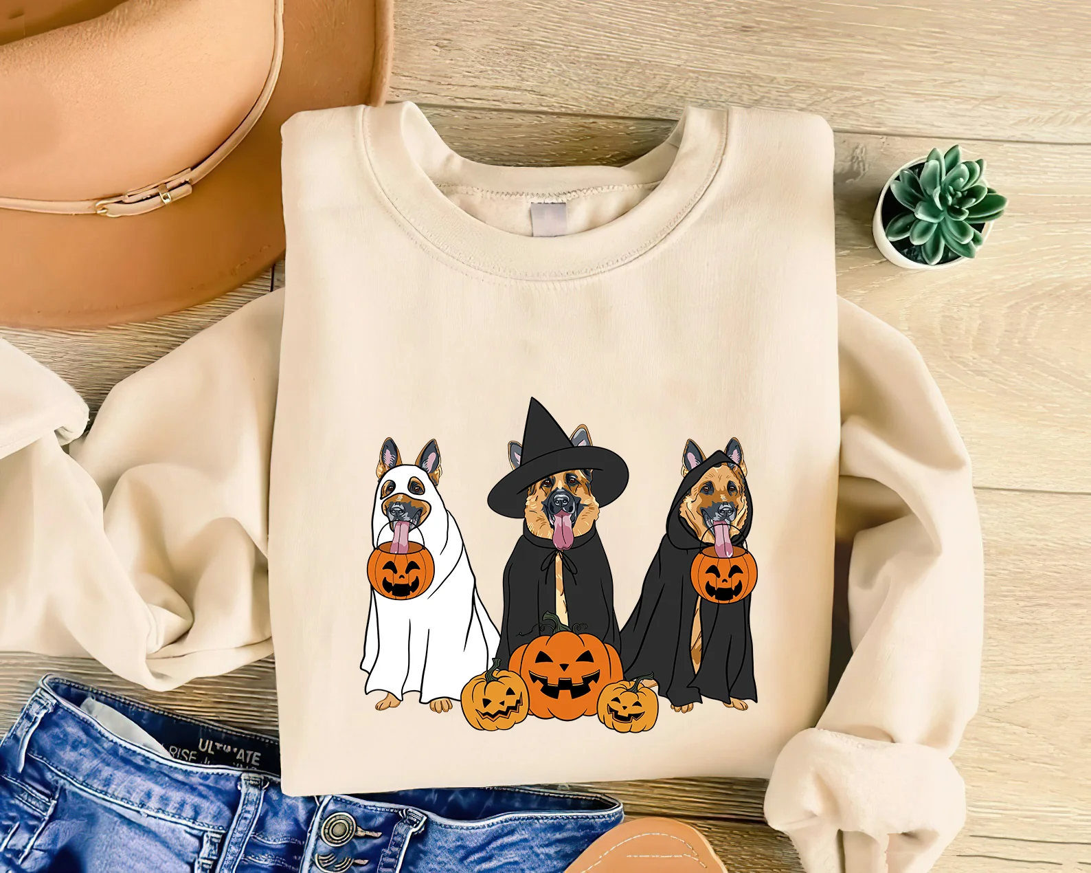 German Shepherd Sweatshirt, Ghost And Witch German Shepherd Sweatshirt, Halloween Dog Shirt, Dog Sweatshirt, German Shepherd Tee - Image 3