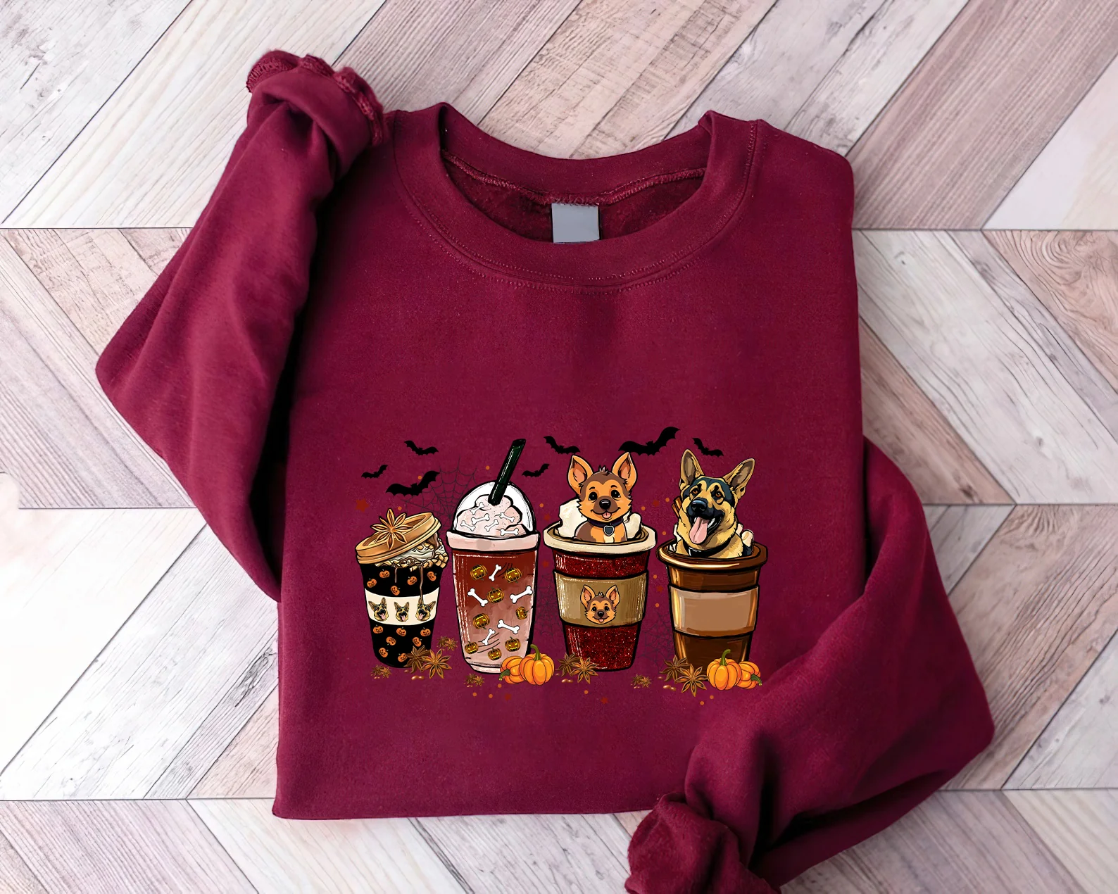 German Shepherd Sweatshirt, Halloween Coffee Latte German Shepherd Sweatshirt, Halloween Dog Shirt, German Shepherd Dog Sweatshirt - Image 2
