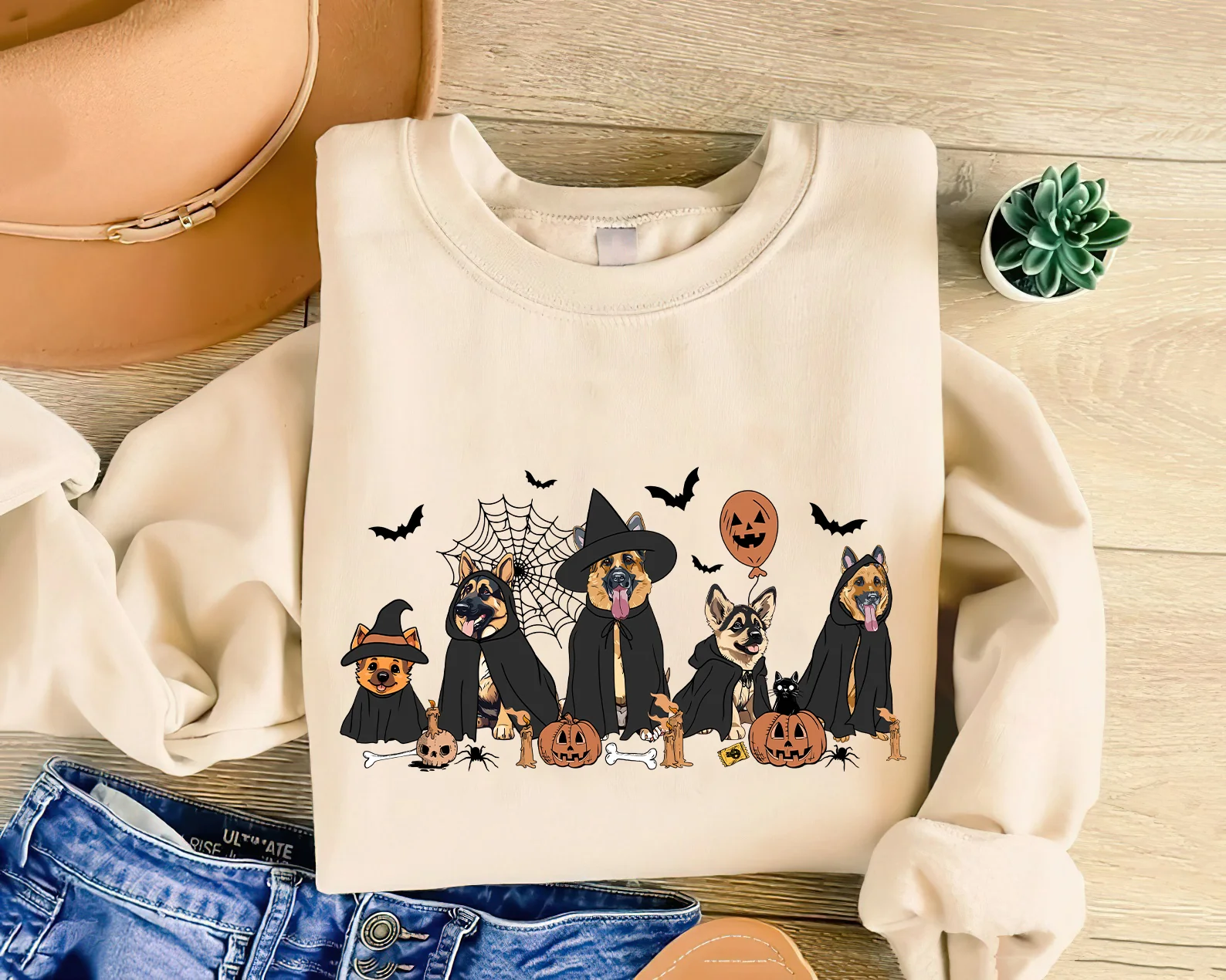 German Shepherd Sweatshirt, Horror Halloween German Shepherd Sweatshirt, Halloween Dog Shirt, German Shepherd Dog Sweatshirt - Image 3