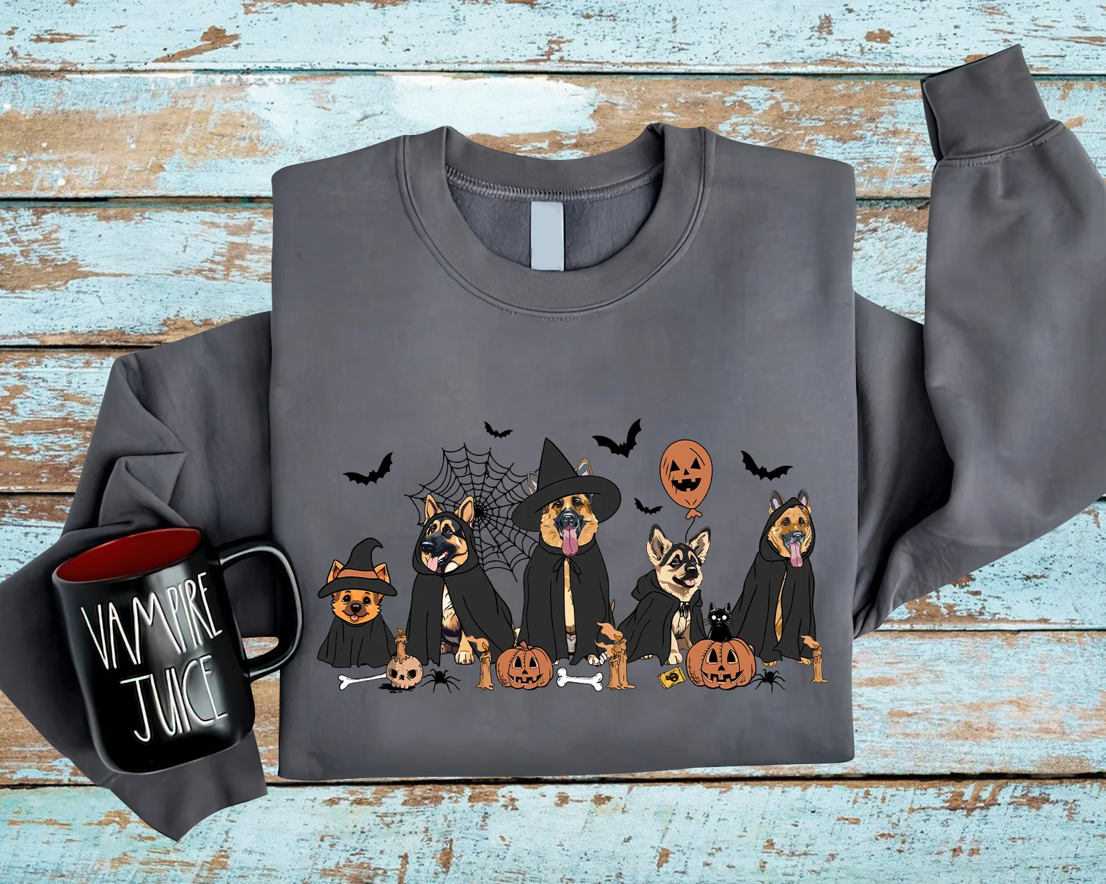 German Shepherd Sweatshirt, Horror Halloween German Shepherd Sweatshirt, Halloween Dog Shirt, German Shepherd Dog Sweatshirt - Image 4