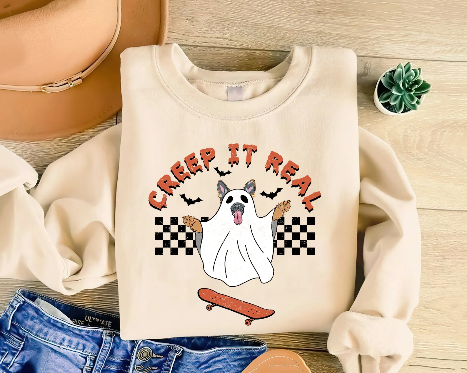 German Shepherd Sweatshirt, Skateboard German Shepherd Sweatshirt, Halloween Dog Shirt, German Shepherd Dog Sweatshirt - Image 3