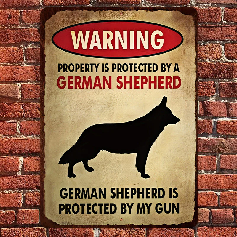 German Shepherds Dog Outdoor Metal Sign, Garden Warning Sign - Property Is Protected By A German Shepherd Dog Metal Sign Decoration - Image 3