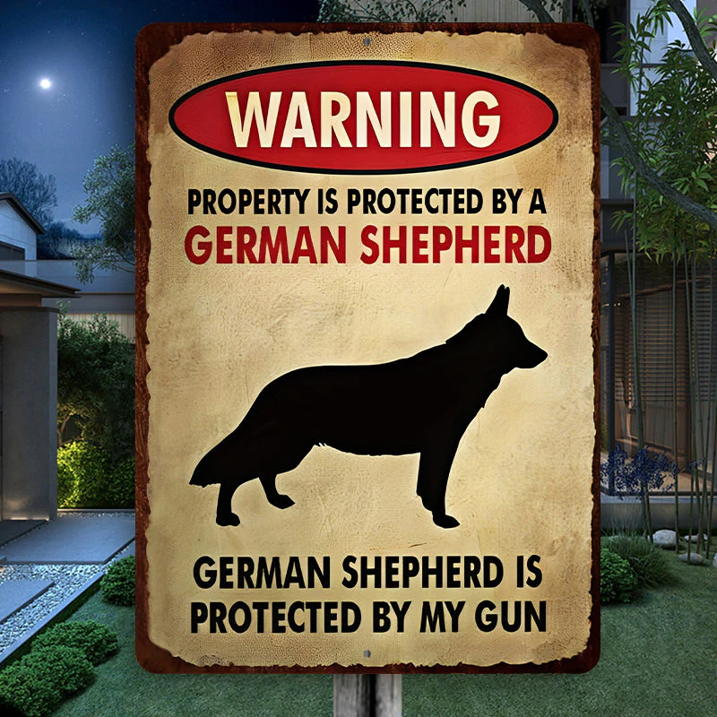 German Shepherds Dog Outdoor Metal Sign, Garden Warning Sign - Property Is Protected By A German Shepherd Dog Metal Sign Decoration - Image 4