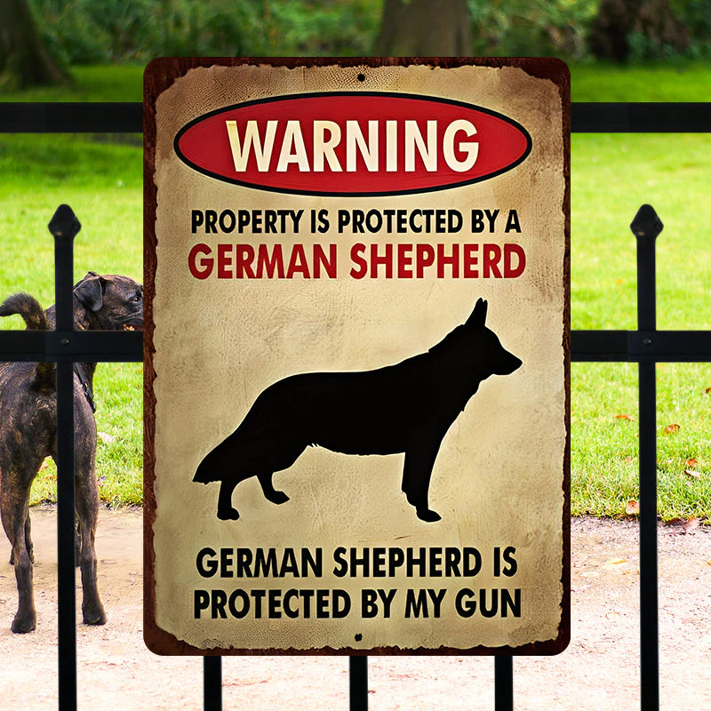 German Shepherds Dog Outdoor Metal Sign, Garden Warning Sign - Property Is Protected By A German Shepherd Dog Metal Sign Decoration - Image 7