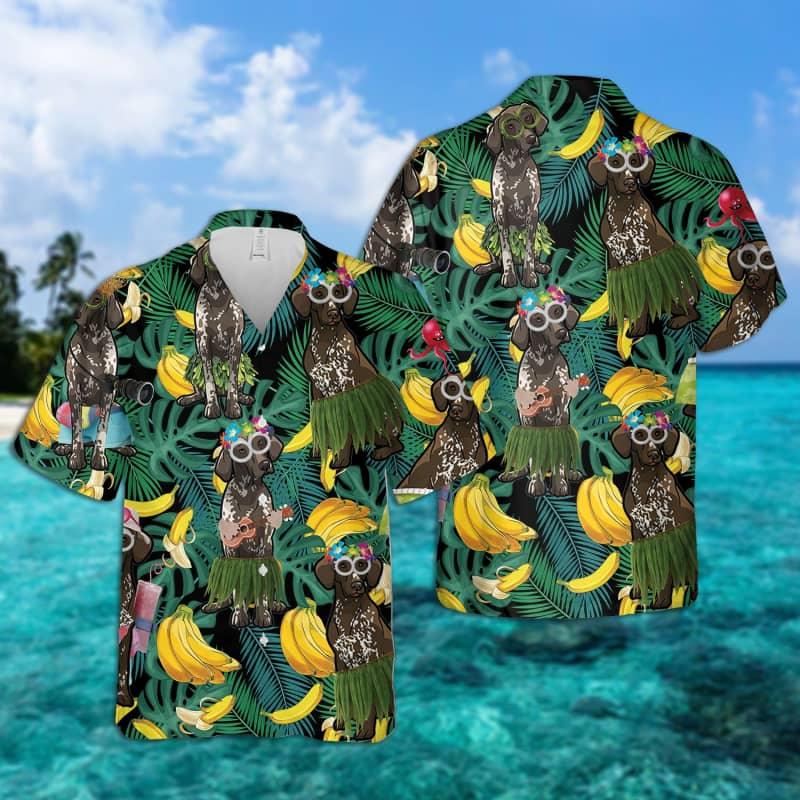 German Shorthaired Pointer Hawaiian Shirt, Tropical Summer Leaves Hawaiian Shirt For Men - Perfect Gift For German Shorthaired Pointer Lovers, Husband, Boyfriend, Friend, Family