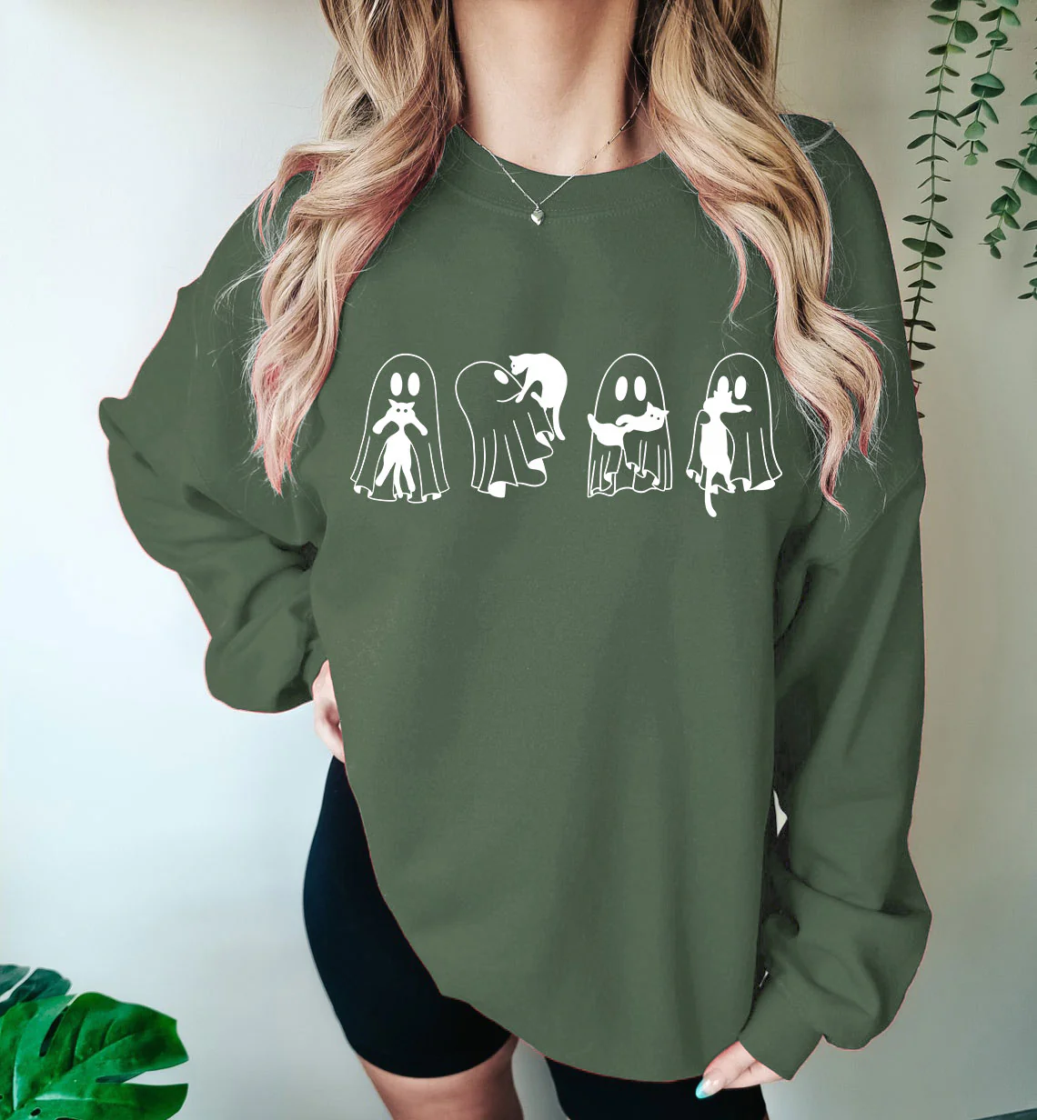 Ghost Cat Sweatshirt, Ghost Cat Shirt, Black Cat Halloween Sweatshirt - Image 4