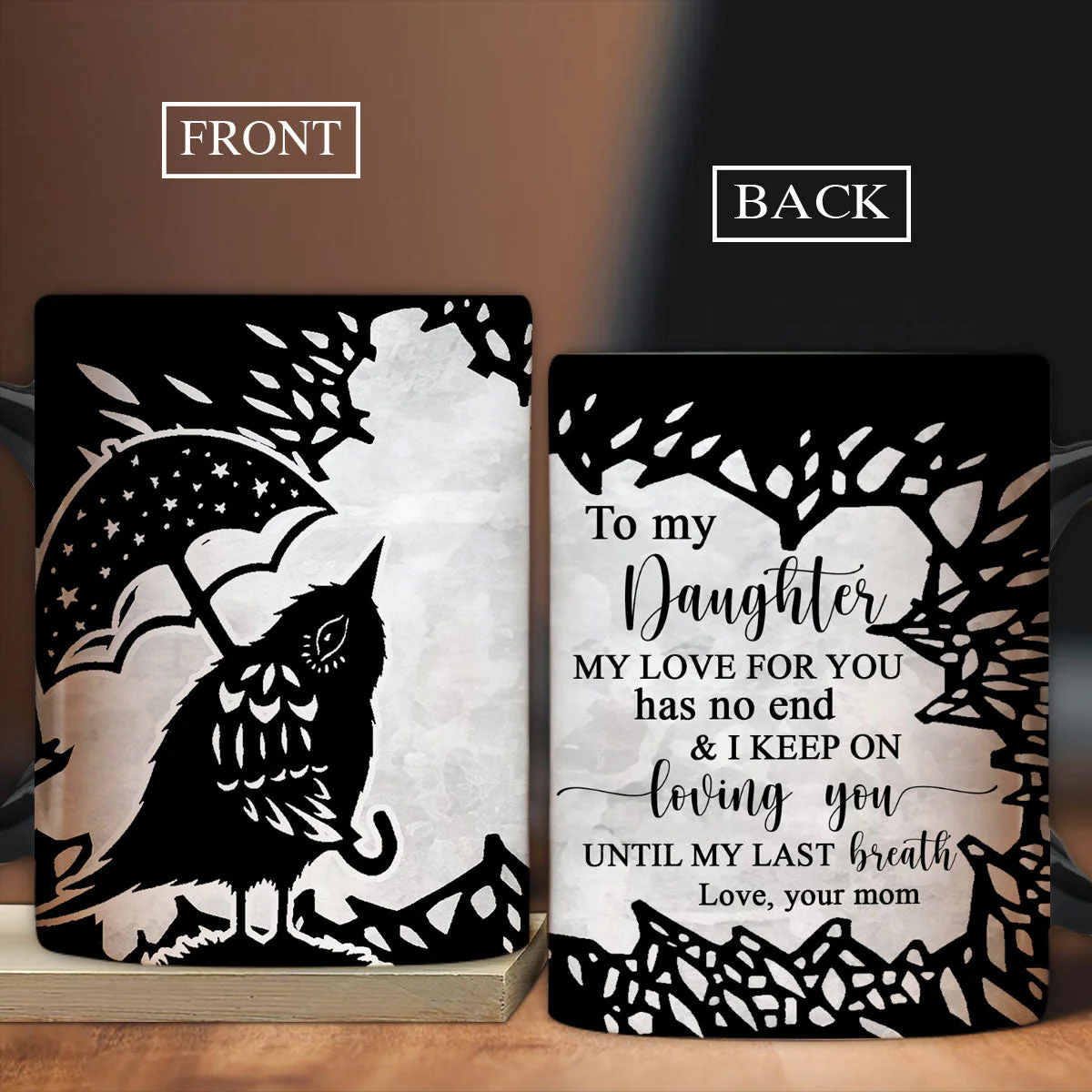 Gift for Daughter from Mom- Mom to daughter, Bird painting, Under the rain- My love for you has no end - Family AOP Mug