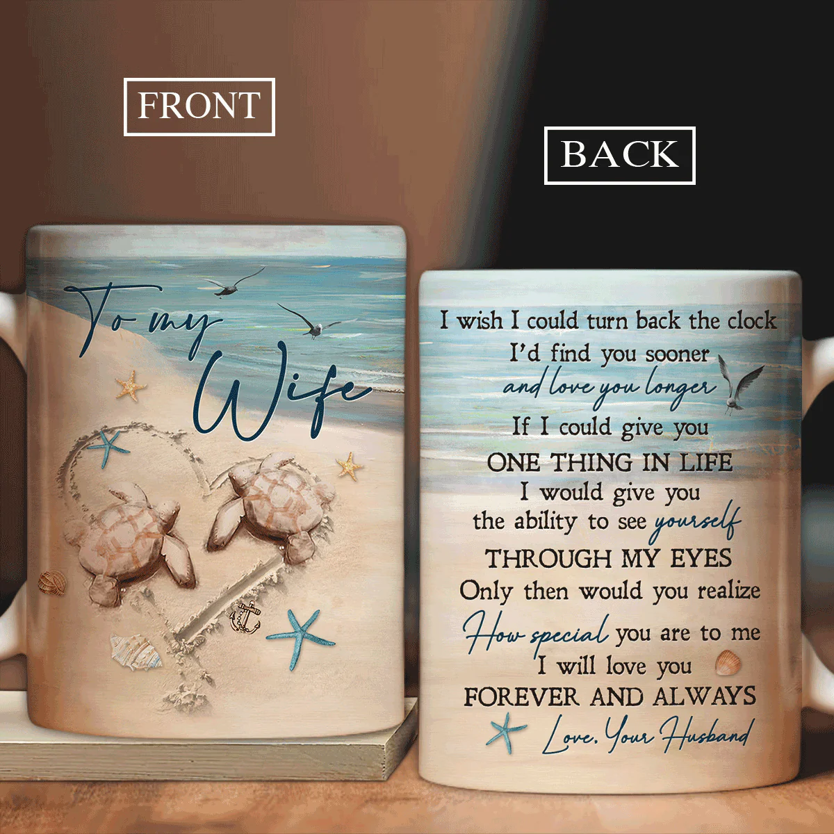 Gift for Wife- To my wife, Sea turtle, Blue ocean- Gift for Couple, Lover- I will love you forever and always - Couple AOP Mug