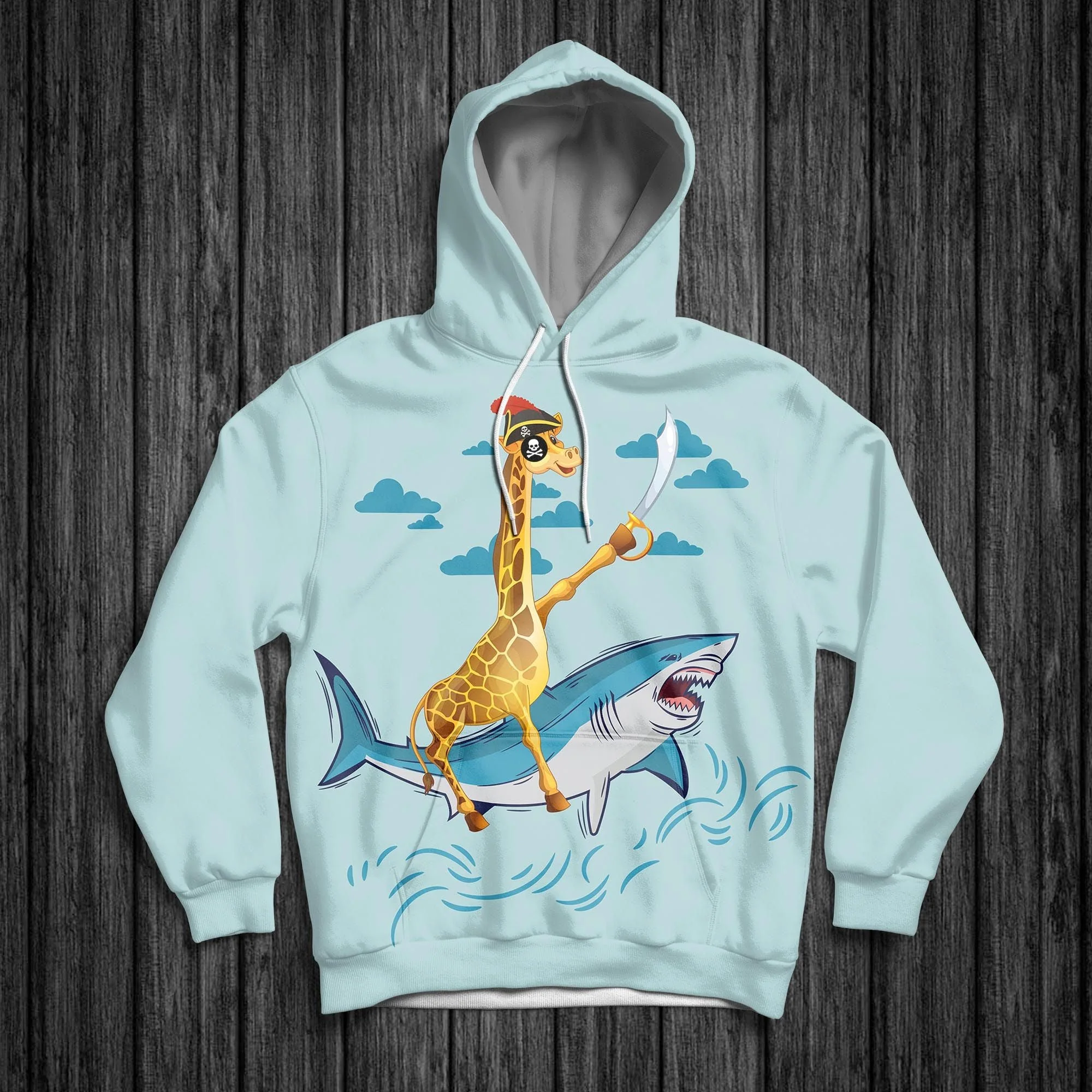 Giraffe Pirate Riding Shark Pullover Premium Hoodie, Perfect Outfit For Men And Women On Christmas New Year Autumn Winter - Image 2
