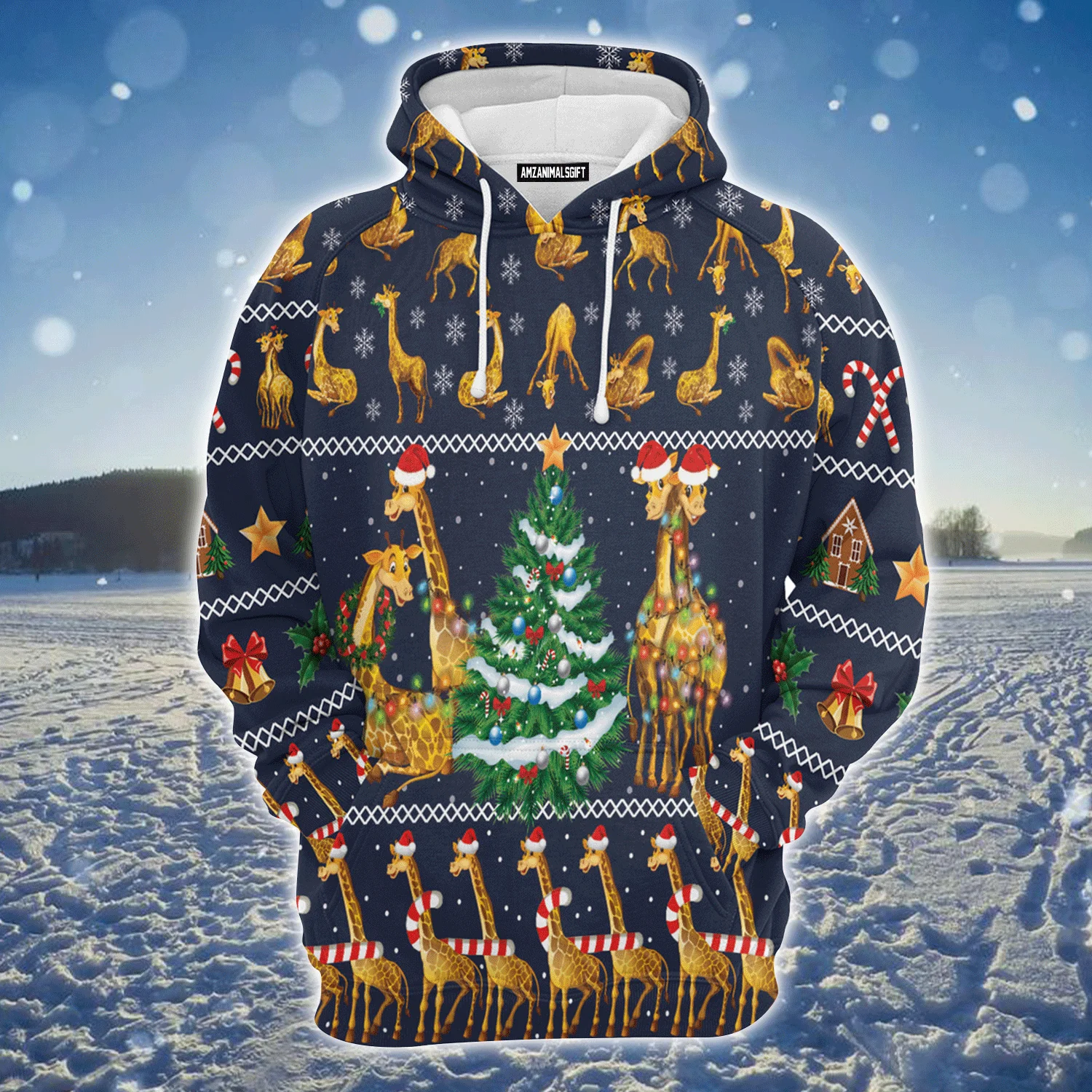 Giraffe Premium Christmas Hoodie, Giraffe Christmas Tree Unisex Hoodie For Men & Women - Perfect Gift For Christmas, Giraffe Lover - Image 2