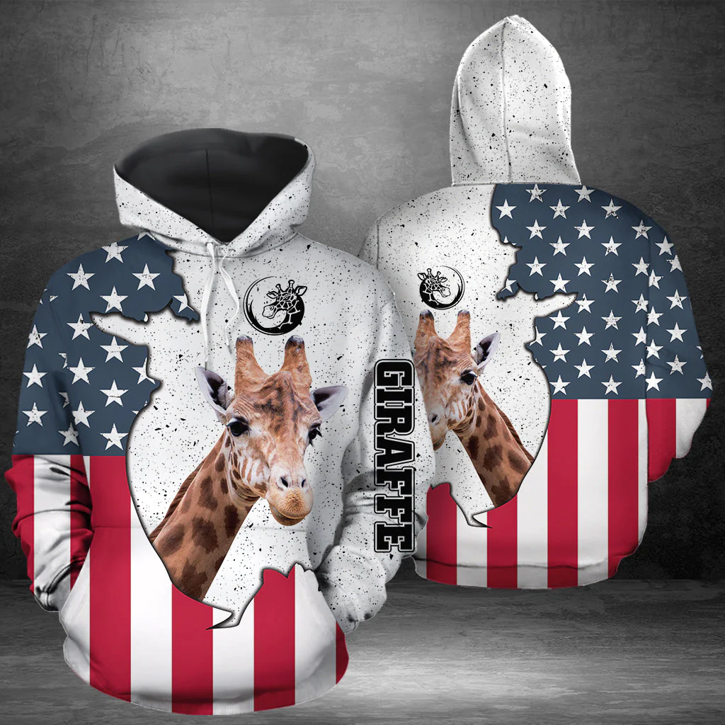 Giraffe US Flag Pullover Premium Hoodie, Perfect Outfit For Men And Women On Christmas New Year Autumn Winter - Image 2
