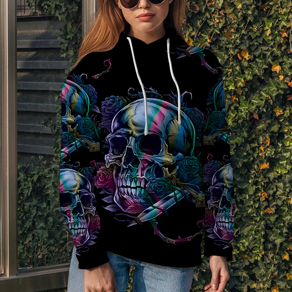 Girl Skull Rose Pullover Premium Hoodie They Whispered To Her, Perfect Outfit For Men And Women On Christmas New Year Autumn Winter - Image 2