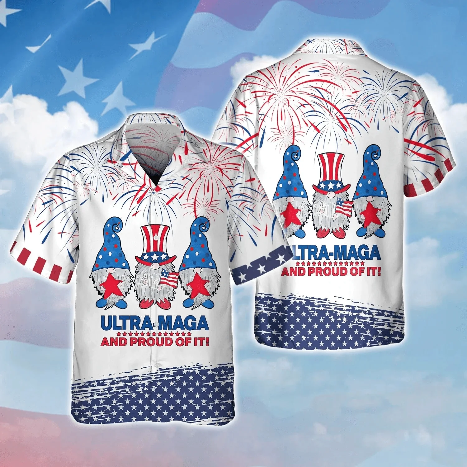 Gnomes Aloha Hawaiian Shirts For Summer, Proud Of American Independence Day Hawaiian Shirt For Men Women, Patriotic Gift For Him Her 4th Of July