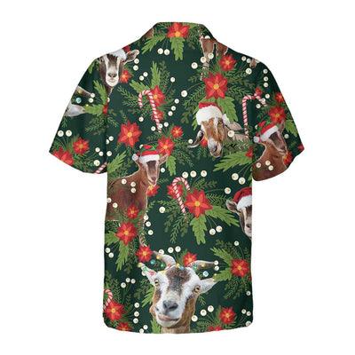 Goat Hawaiian Shirt, Christmas Goat With Poinsettia Flower Aloha Shirt For Men - Perfect Gift For Christmas, Men, Husband, Boyfriend, Friend, Family - Image 3