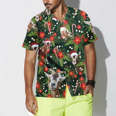 Goat Hawaiian Shirt, Christmas Goat With Poinsettia Flower Aloha Shirt For Men - Perfect Gift For Christmas, Men, Husband, Boyfriend, Friend, Family - Image 4